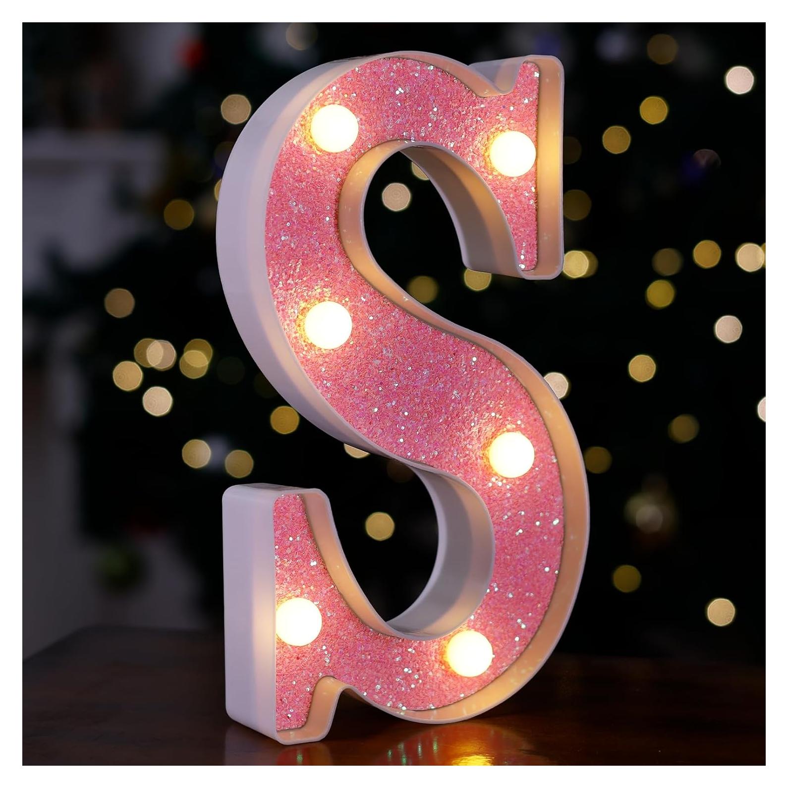 Luz LED Letra S Rosa TRONSBOO para Decoración de Fiesta