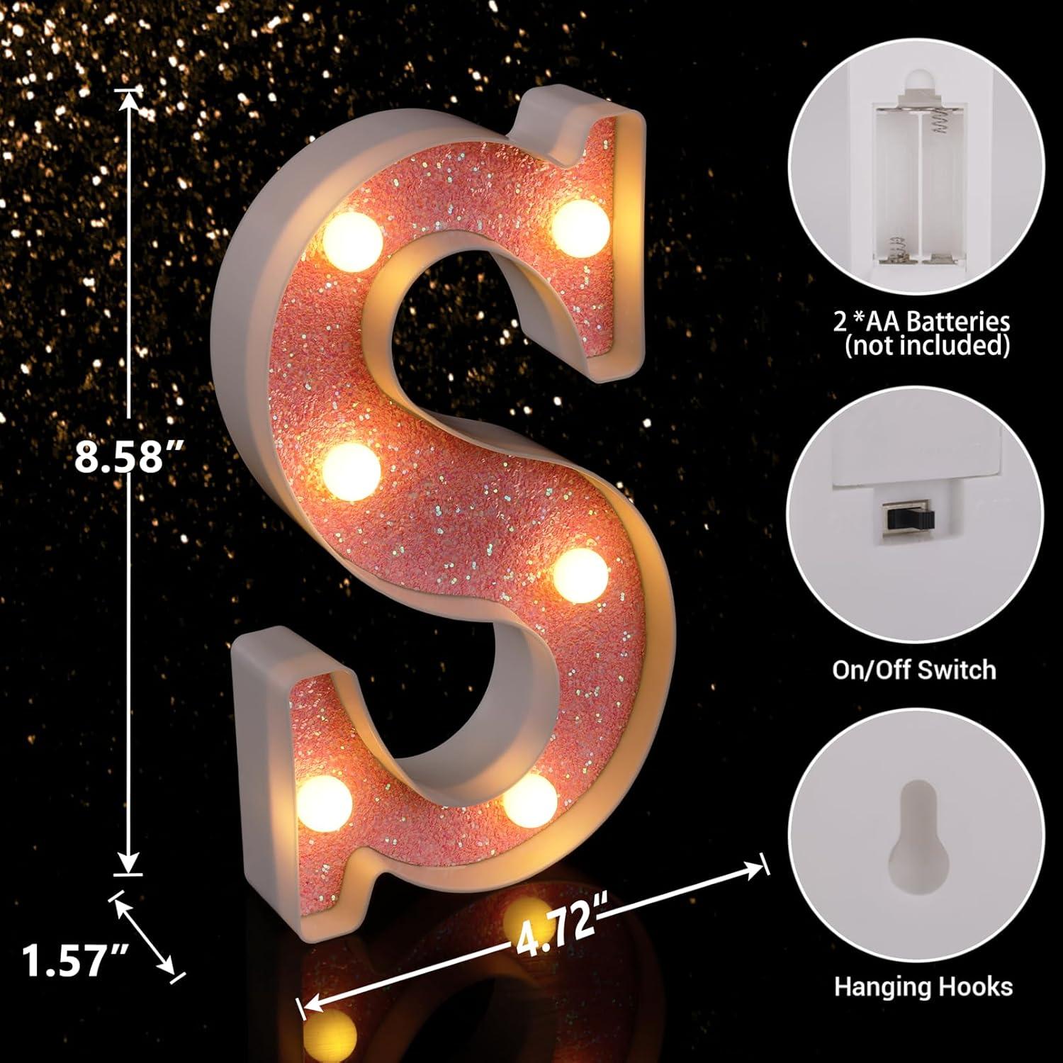 Luz LED Letra S Rosa TRONSBOO para Decoración de Fiesta