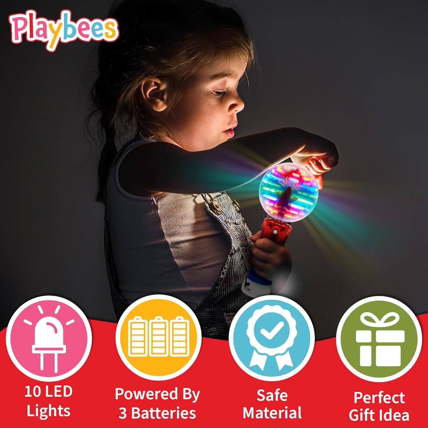 Playbees Light Up Spinning Wand – Magic LED Flashing Ball, Sensory Light Spinner Toy, Glow Wand Party Favor, Classroom Prizes, Fun Light-Up Gift for Kids