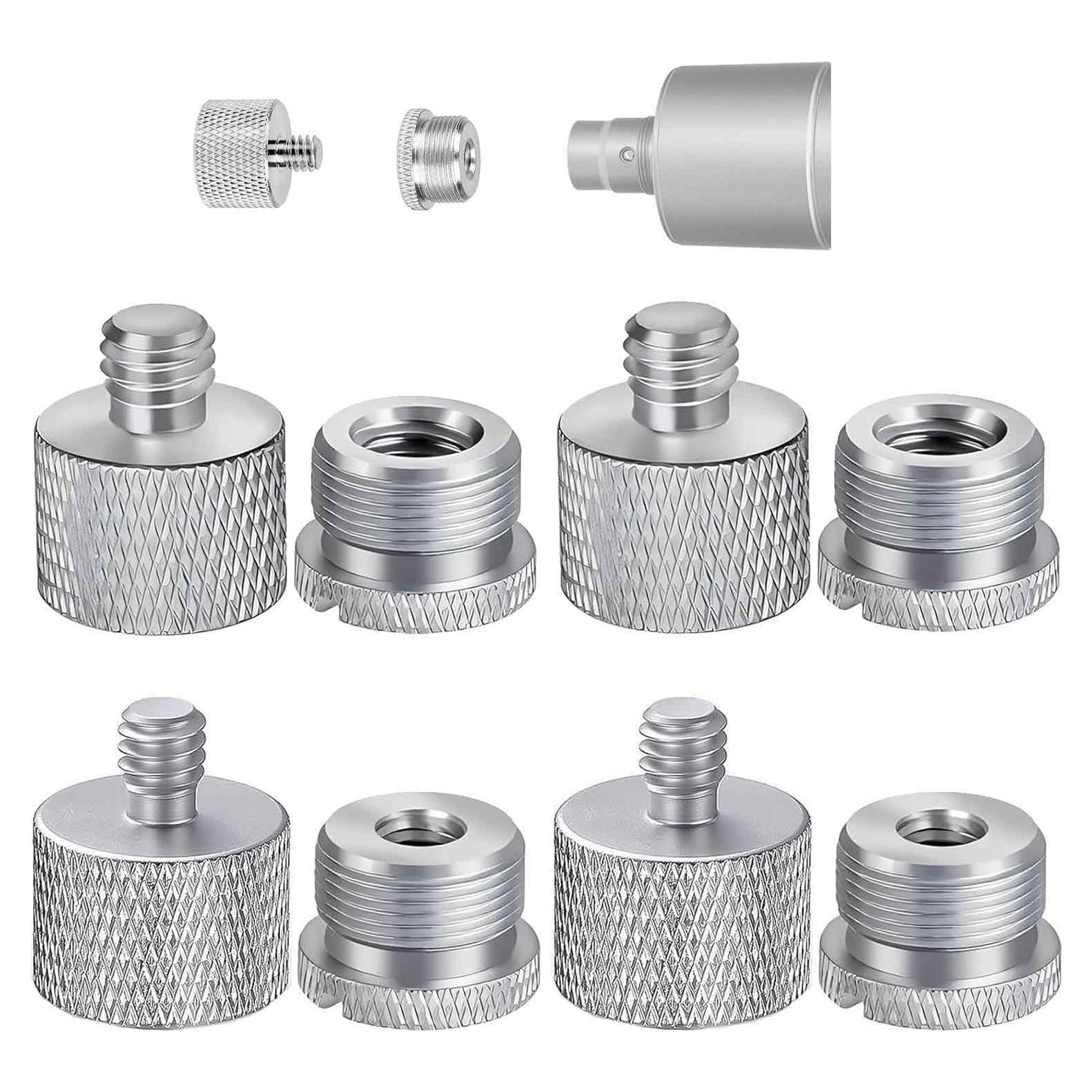 8Pcs Slivery Mic Thread Adapter Kit 5/8 to 3/8 Screw Adapters 1/4 to 5/8 Stand Adapter Aluminum Alloy 8 pcs slivery