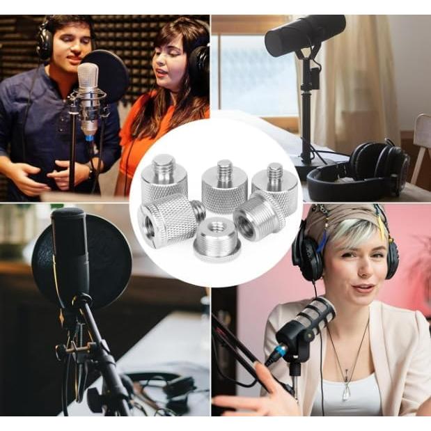 8Pcs Slivery Mic Thread Adapter Kit 5/8 to 3/8 Screw Adapters 1/4 to 5/8 Stand Adapter Aluminum Alloy 8 pcs slivery