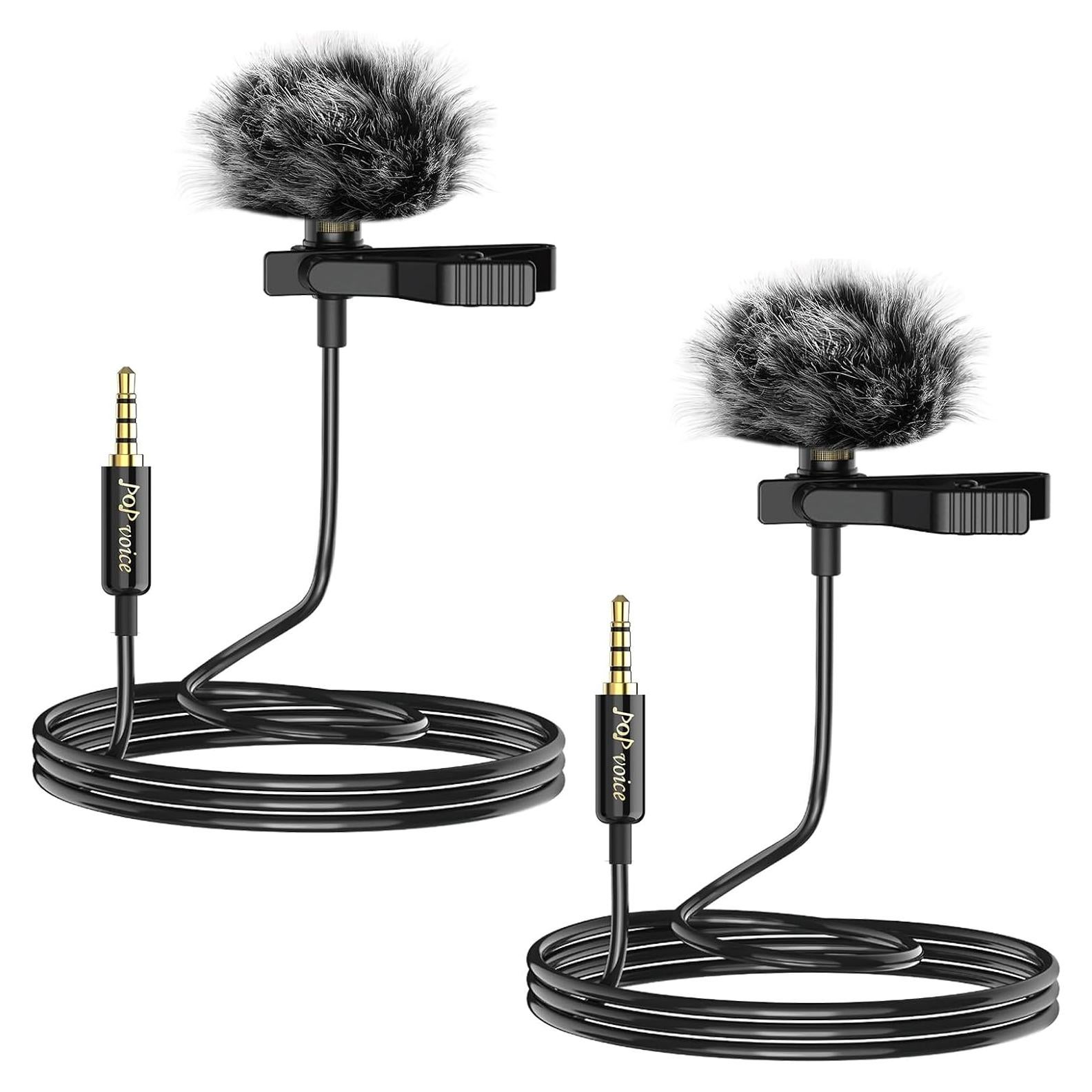 Micrófono Lavalier PoP Voice 2Pcs 1.98m para Smartphone y Cámara