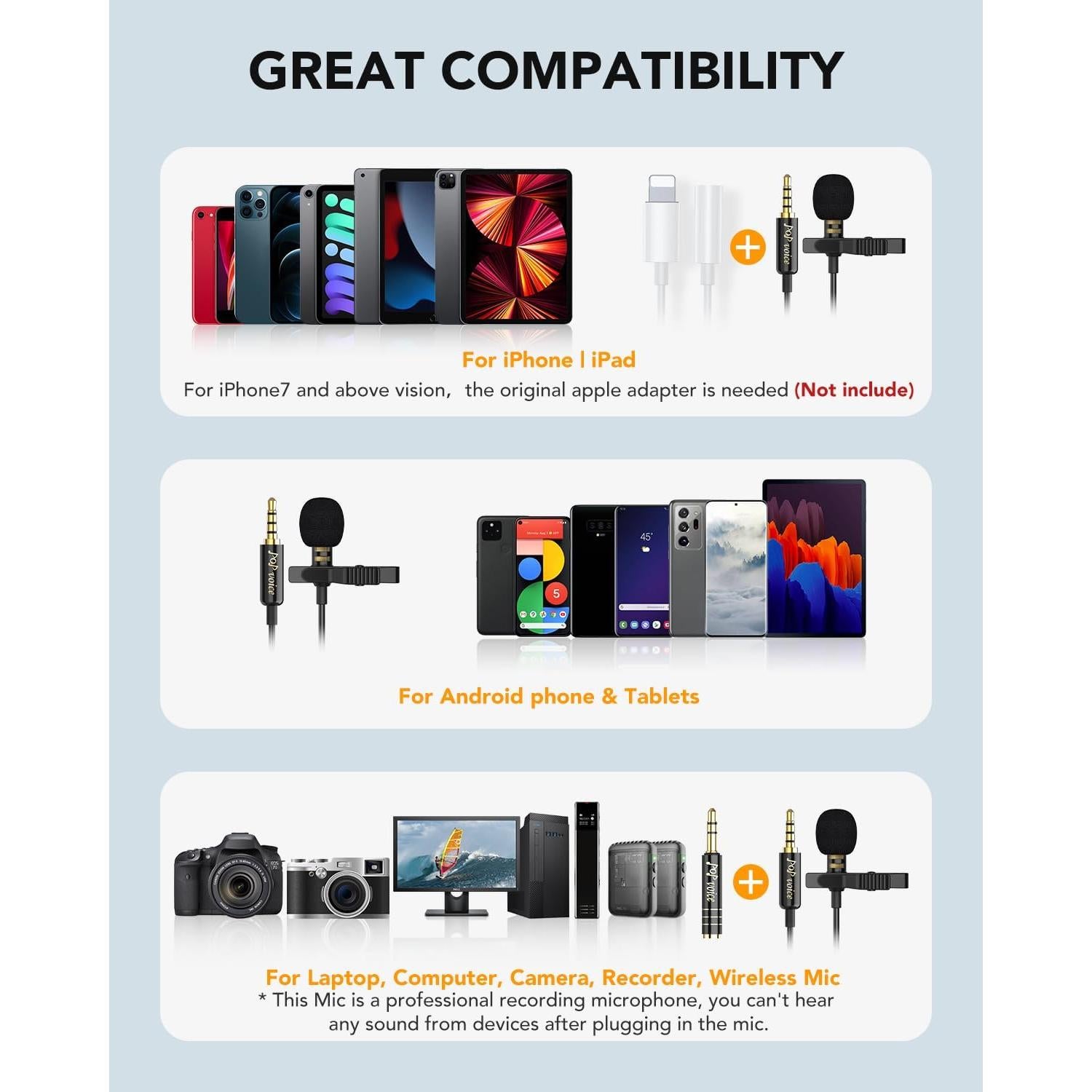 Micrófono Lavalier PoP Voice 2Pcs 1.98m para Smartphone y Cámara