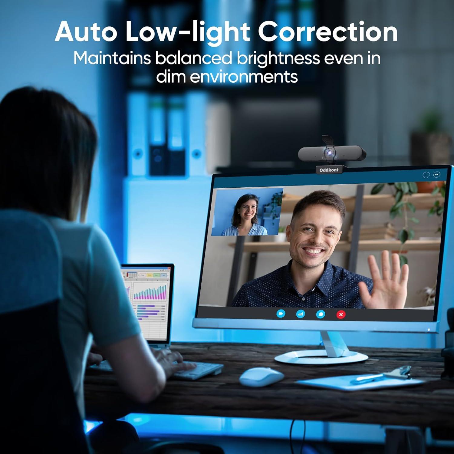 Cámara Web Full HD 1080P ODDKONT con Micrófono y Corrección de Luz