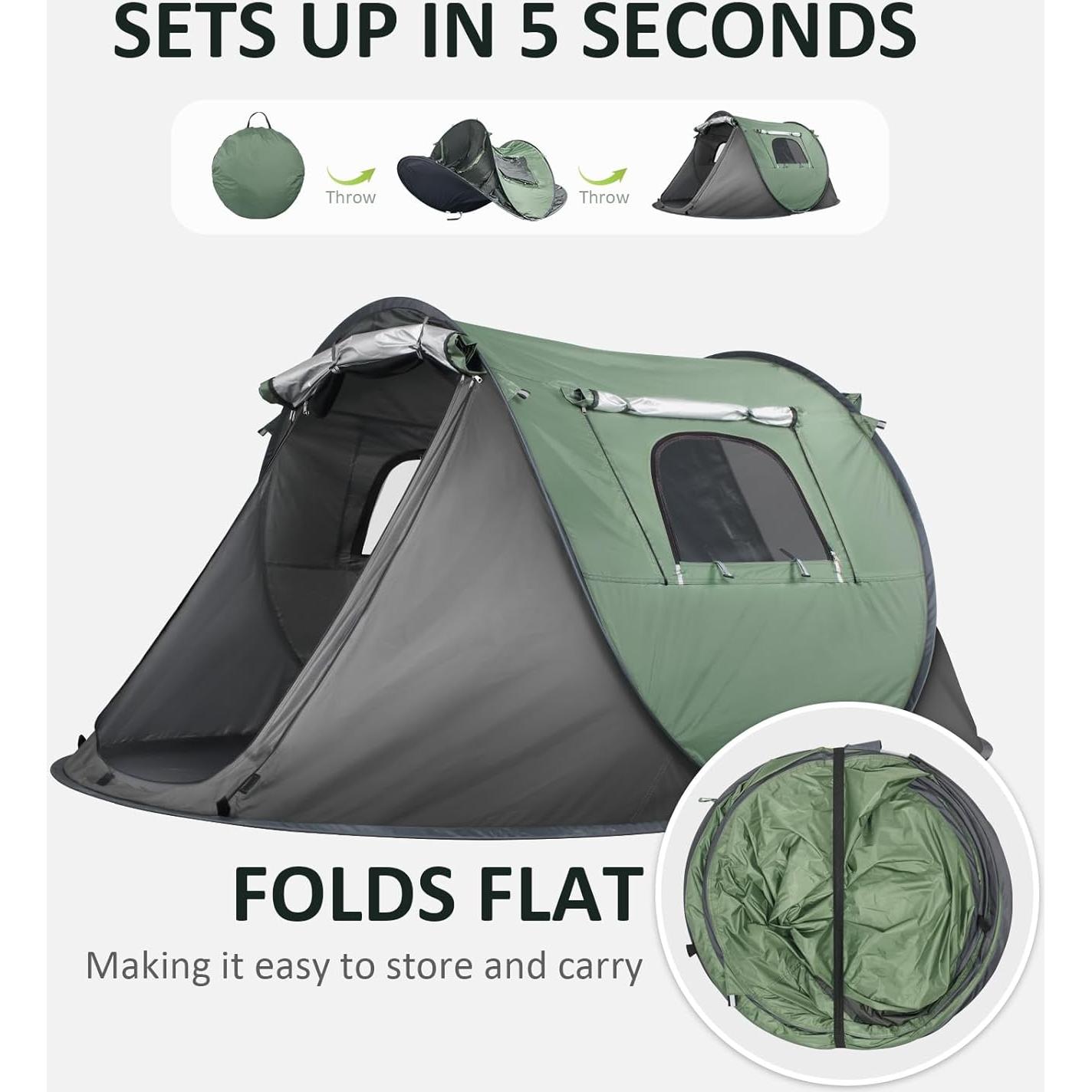 Tienda de Camping WYDHven para 2 Personas Impermeable Verde