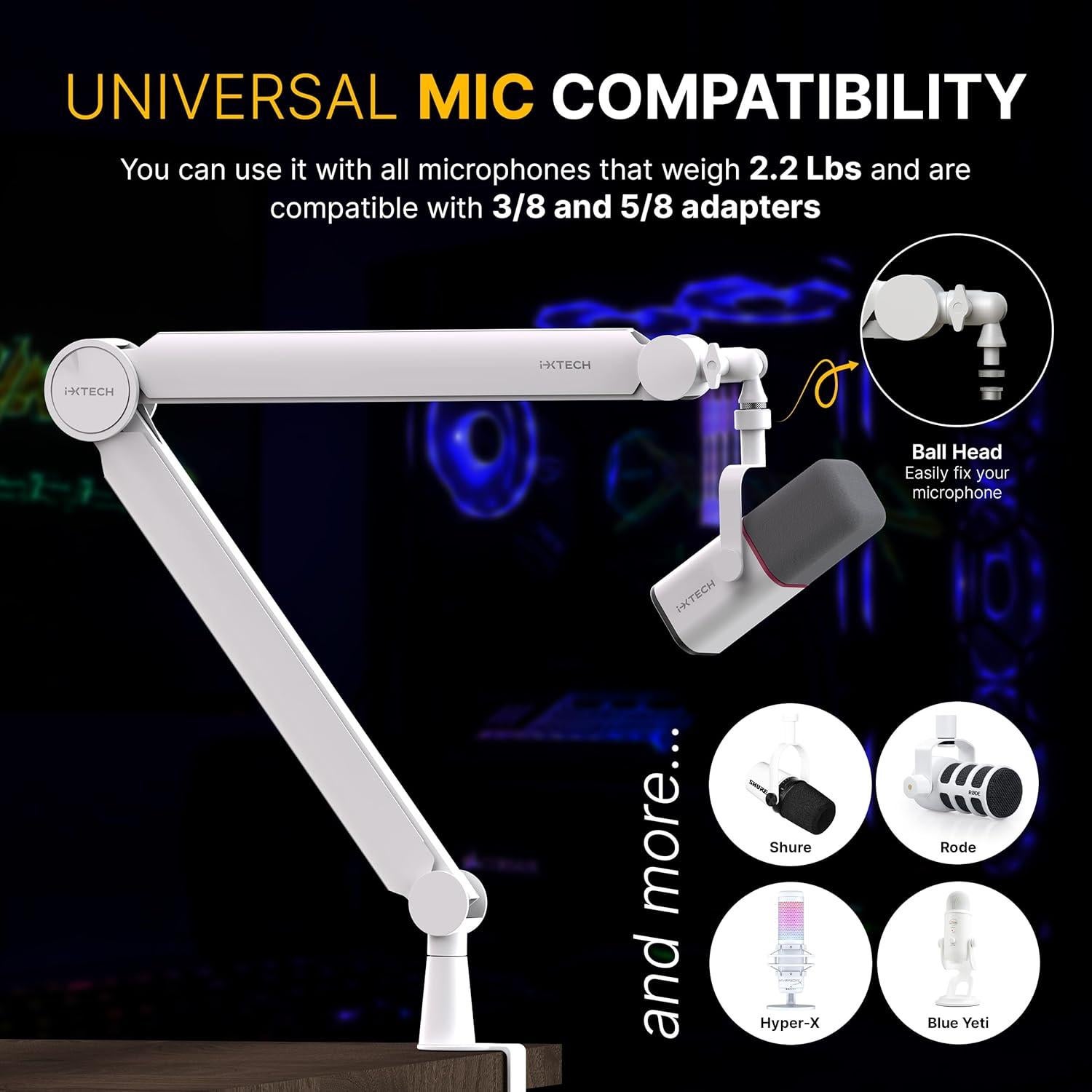 Brazo de Micrófono IXTECH Valiant White Ajustable 360°