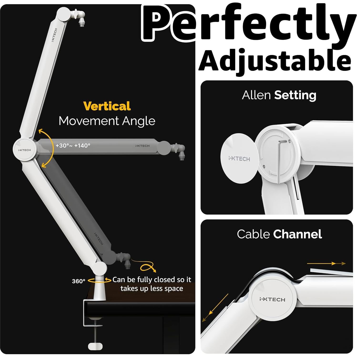 Brazo de Micrófono IXTECH Valiant White Ajustable 360°