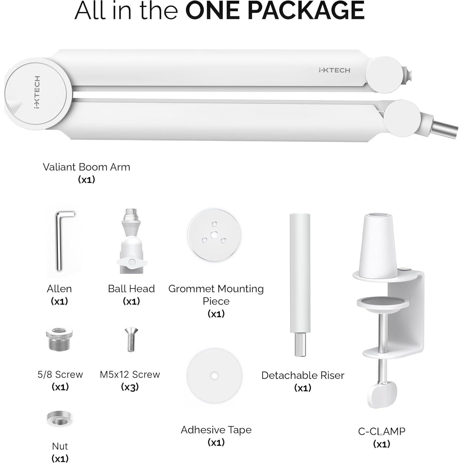 Brazo de Micrófono IXTECH Valiant White Ajustable 360°