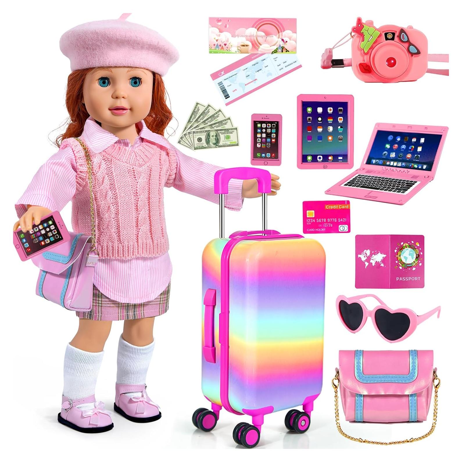 Maleta de Viaje para Muñecas 18" WONDOLL con Ropa y Accesorios