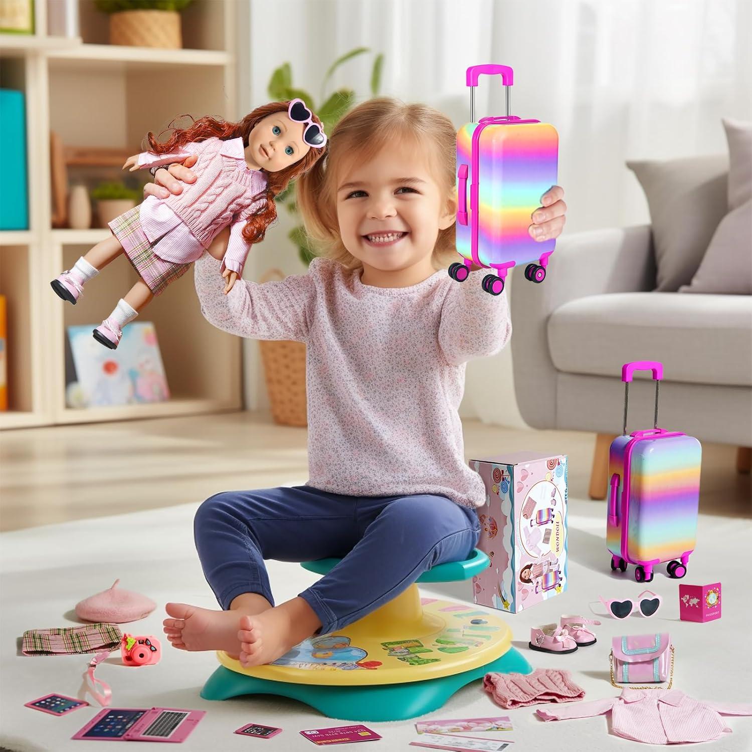 Maleta de Viaje para Muñecas 18" WONDOLL con Ropa y Accesorios