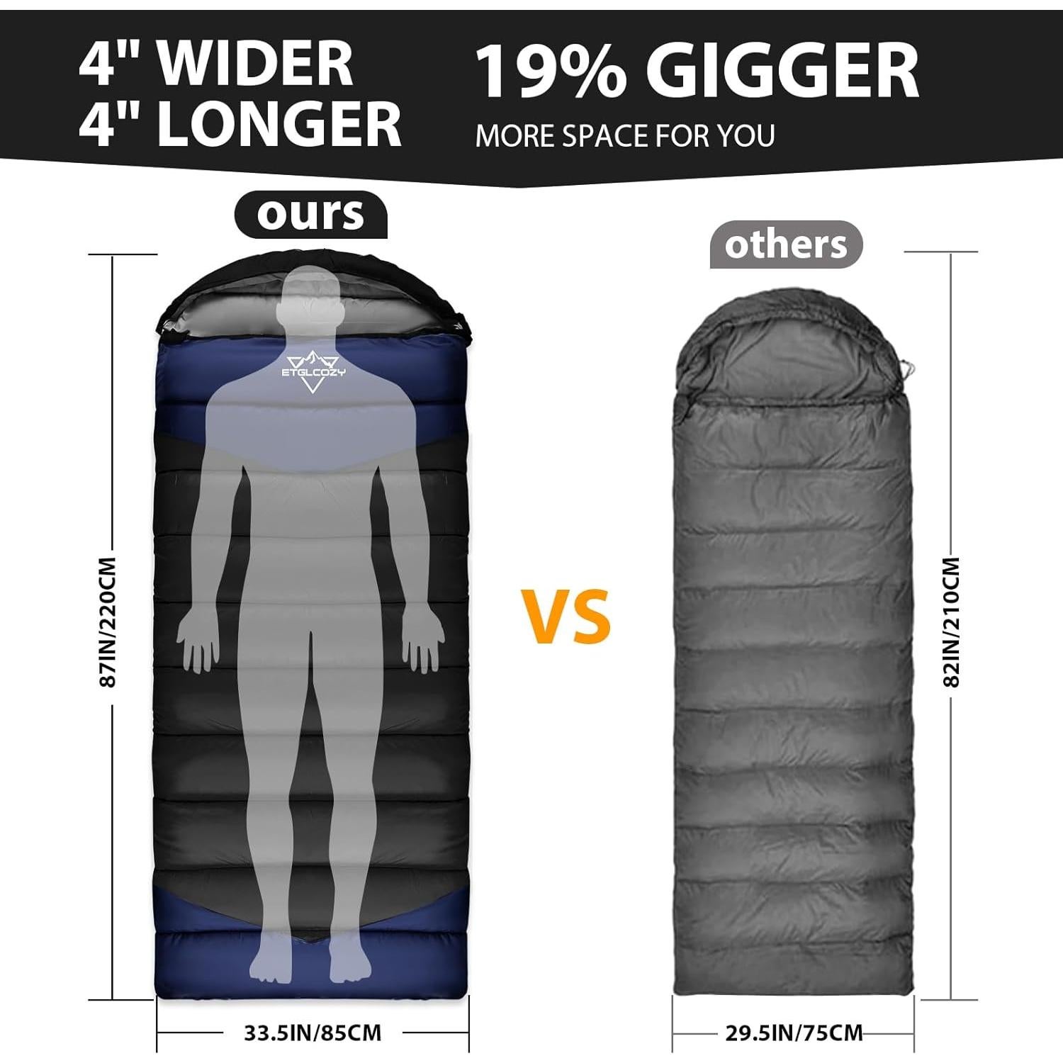 Saco de Dormir ETGLCOZY Unisex 2.7kg 87x33cm Camping