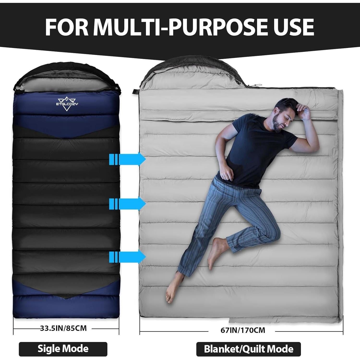 Saco de Dormir ETGLCOZY Unisex 2.7kg 87x33cm Camping