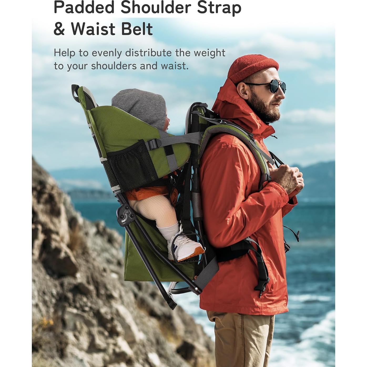 Mochila Portabebés Besrey Verde Militar para Senderismo con Asiento