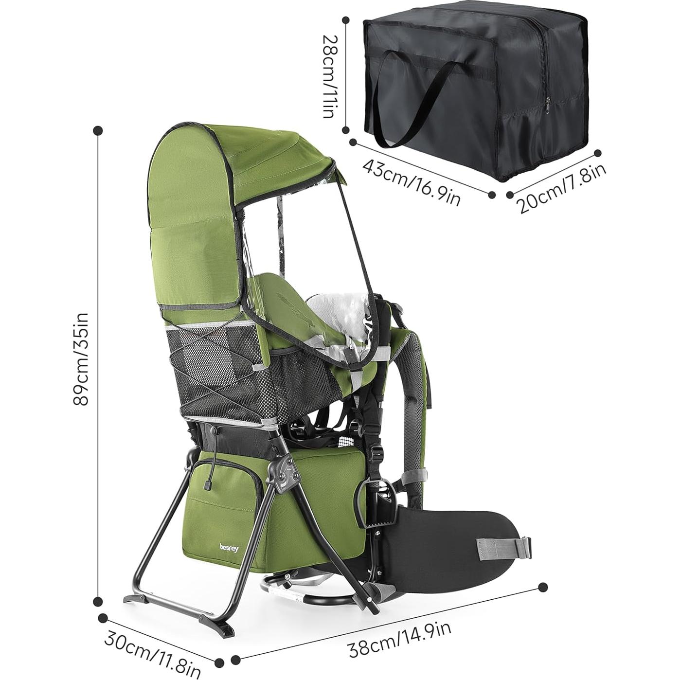 Mochila Portabebés Besrey Verde Militar para Senderismo con Asiento