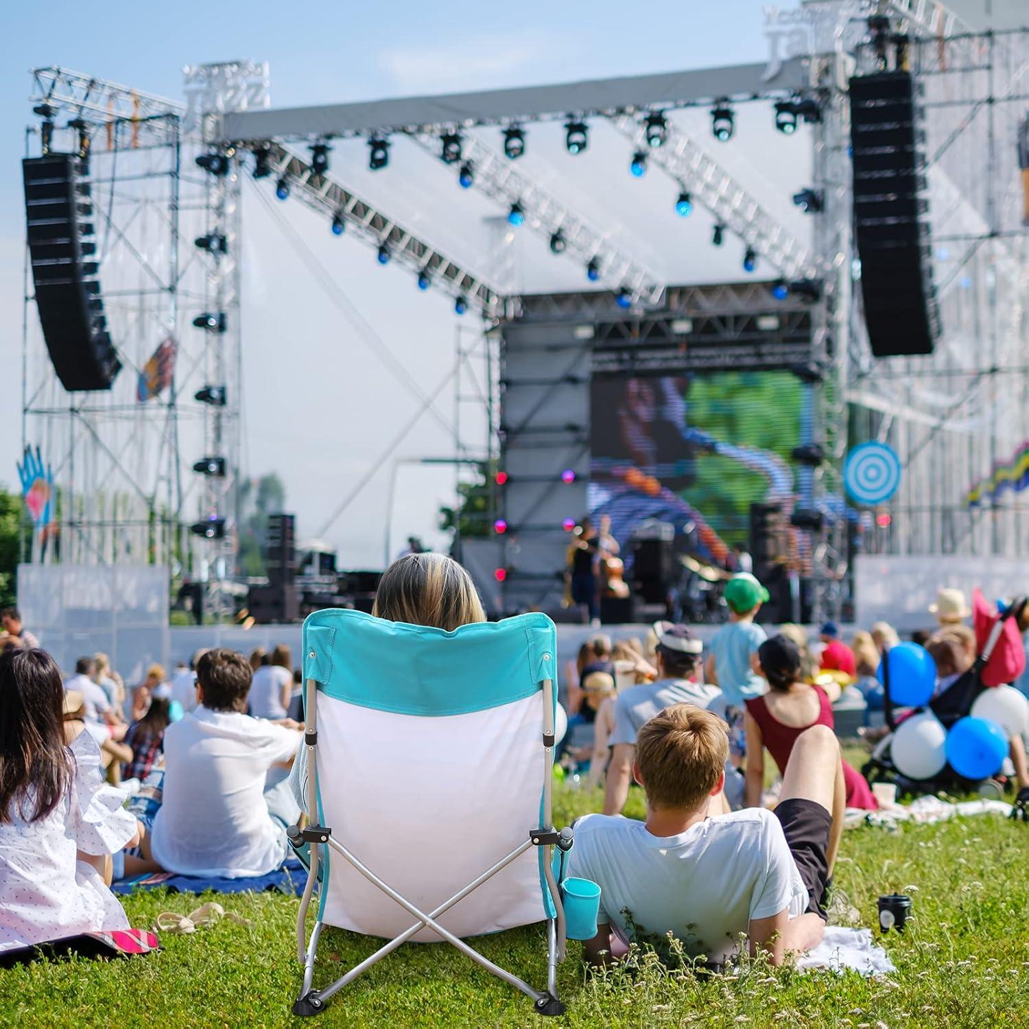 Silla de Playa Plegable VILLEY Baja con Respaldo Alto - Rayas Azules