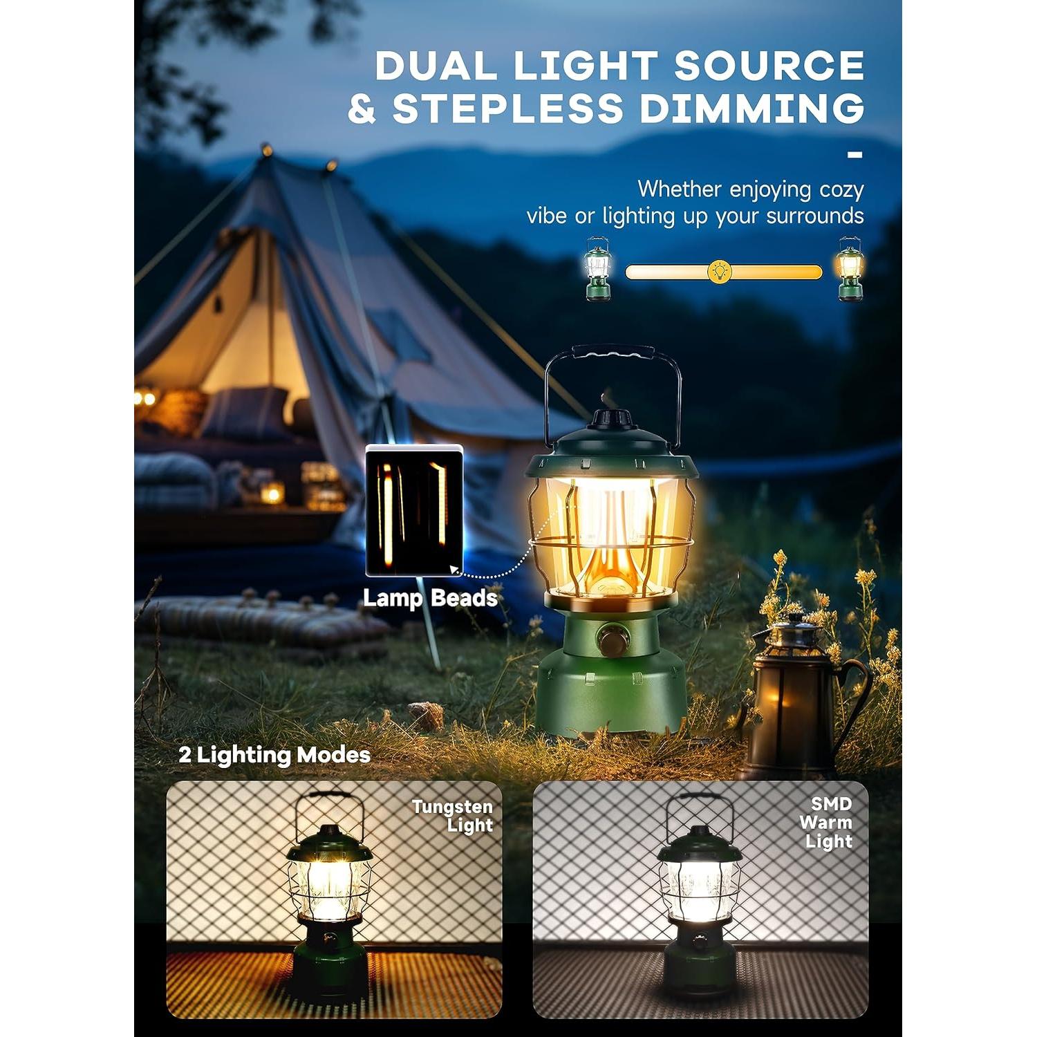 Linterna de Camping LED Drfx 2500LM Recargable Verde Bosque