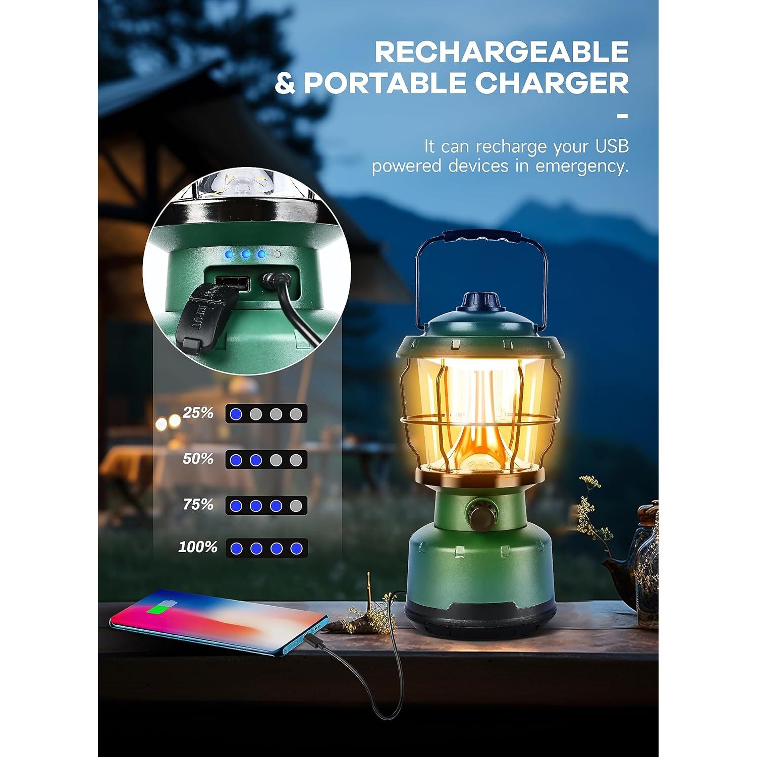 Linterna de Camping LED Drfx 2500LM Recargable Verde Bosque