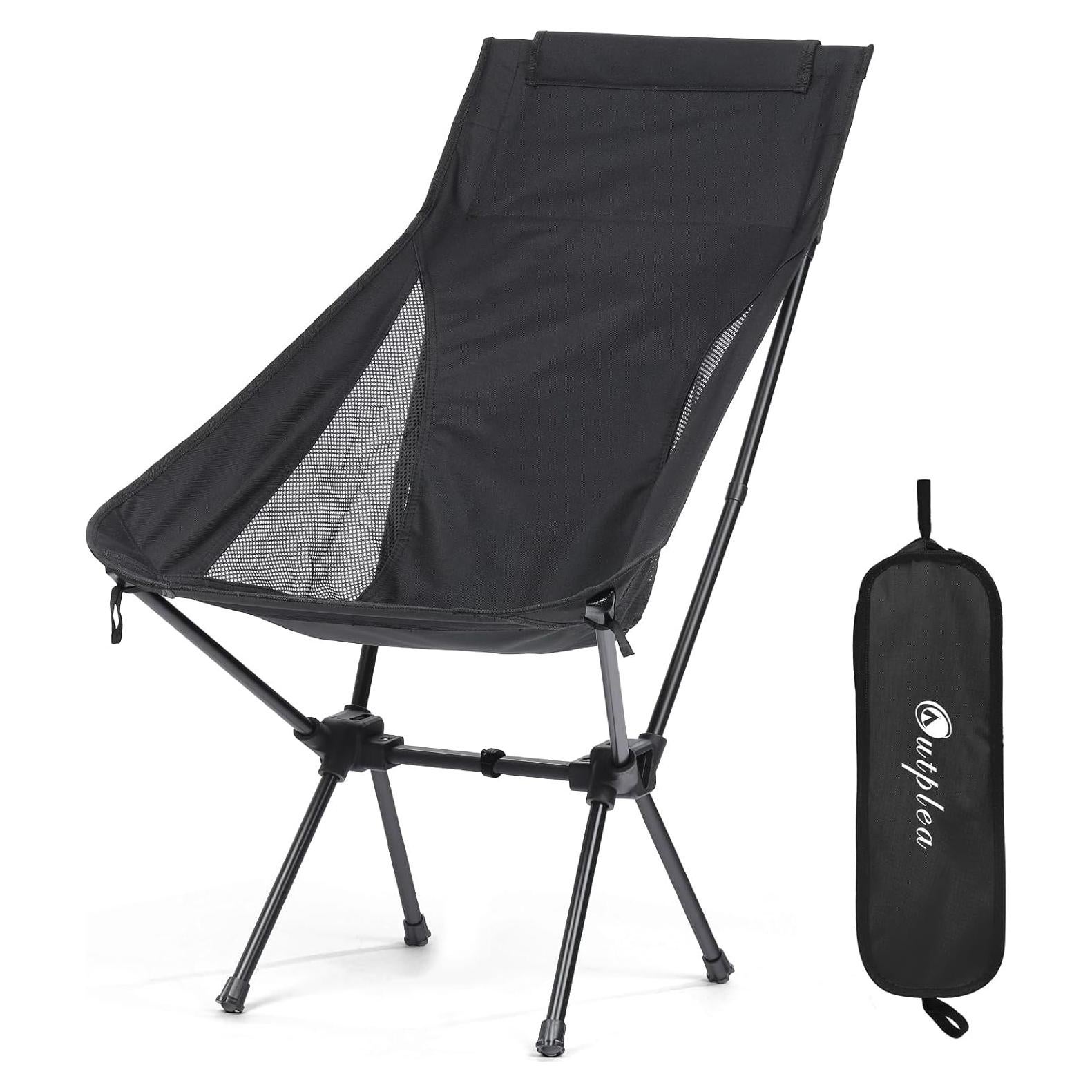 Silla de Camping Plegable Outplea Negra Respaldo Alto 120 kg