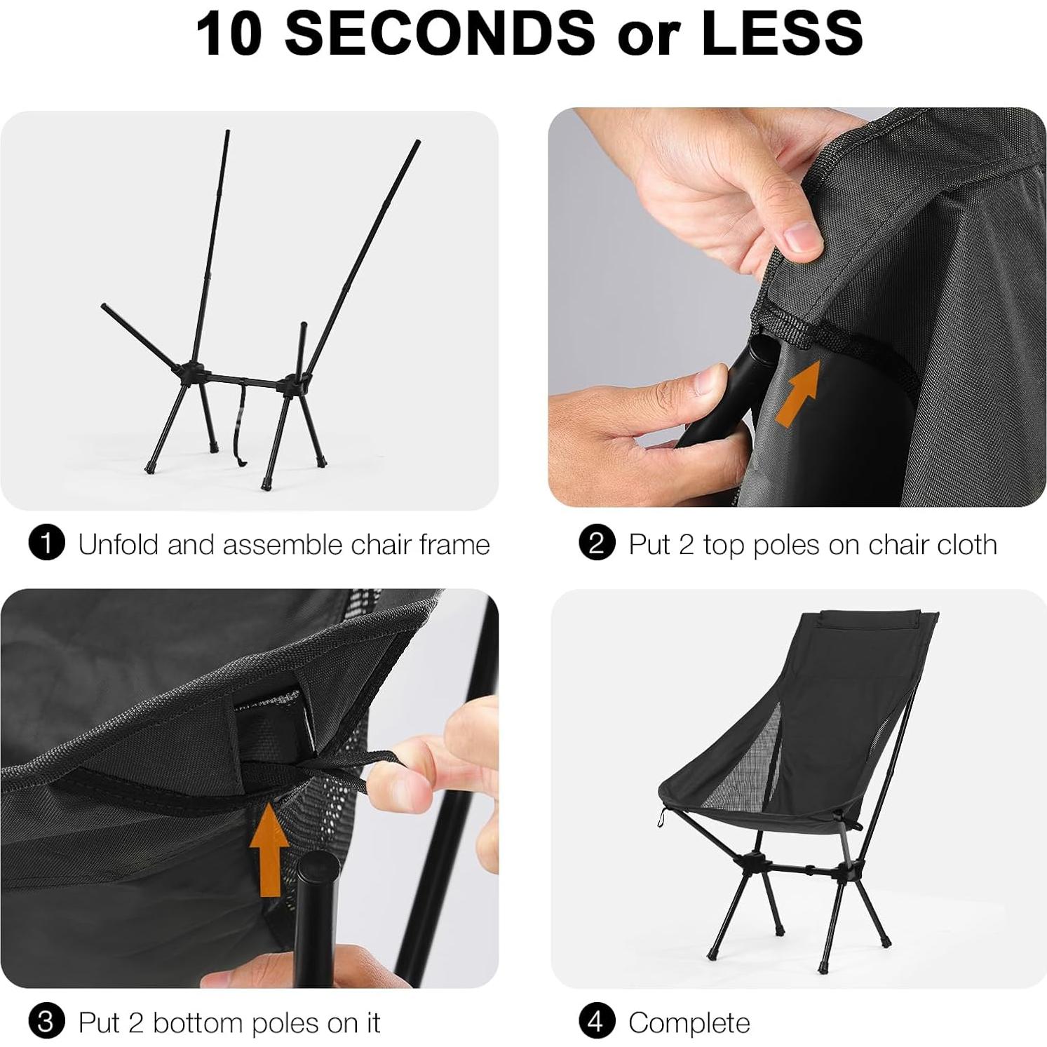 Silla de Camping Plegable Outplea Negra Respaldo Alto 120 kg