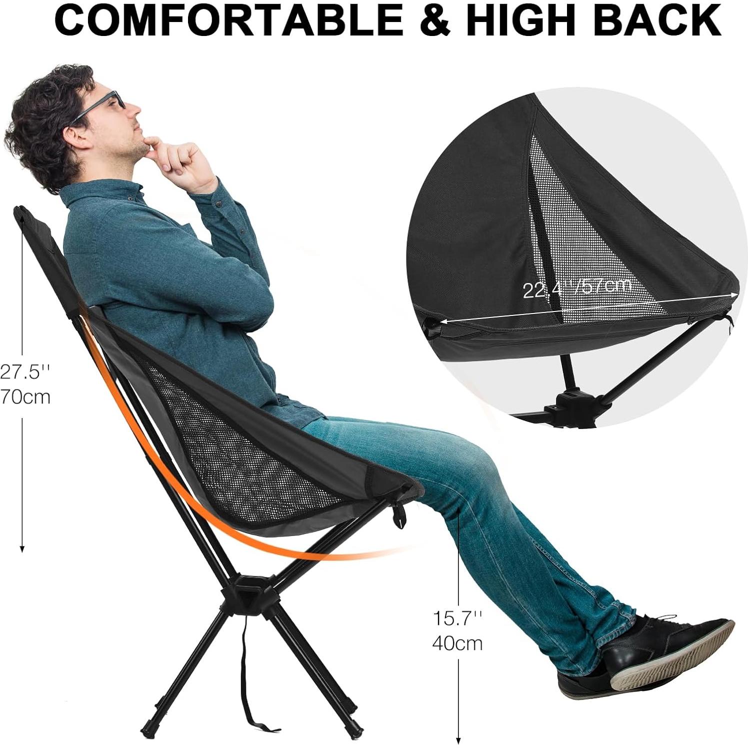 Silla de Camping Plegable Outplea Negra Respaldo Alto 120 kg