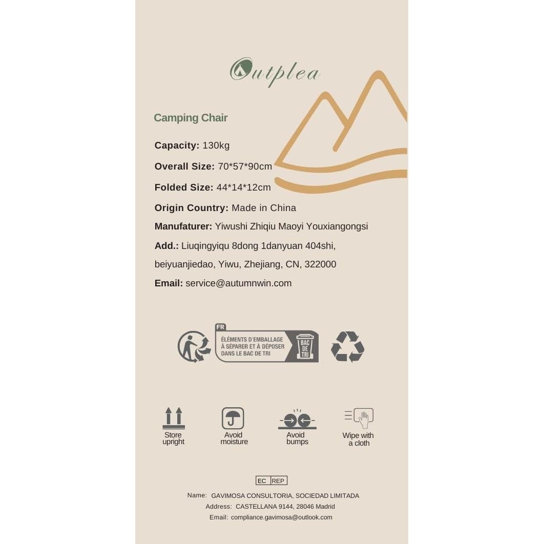 Silla de Camping Plegable Outplea Negra Respaldo Alto 120 kg