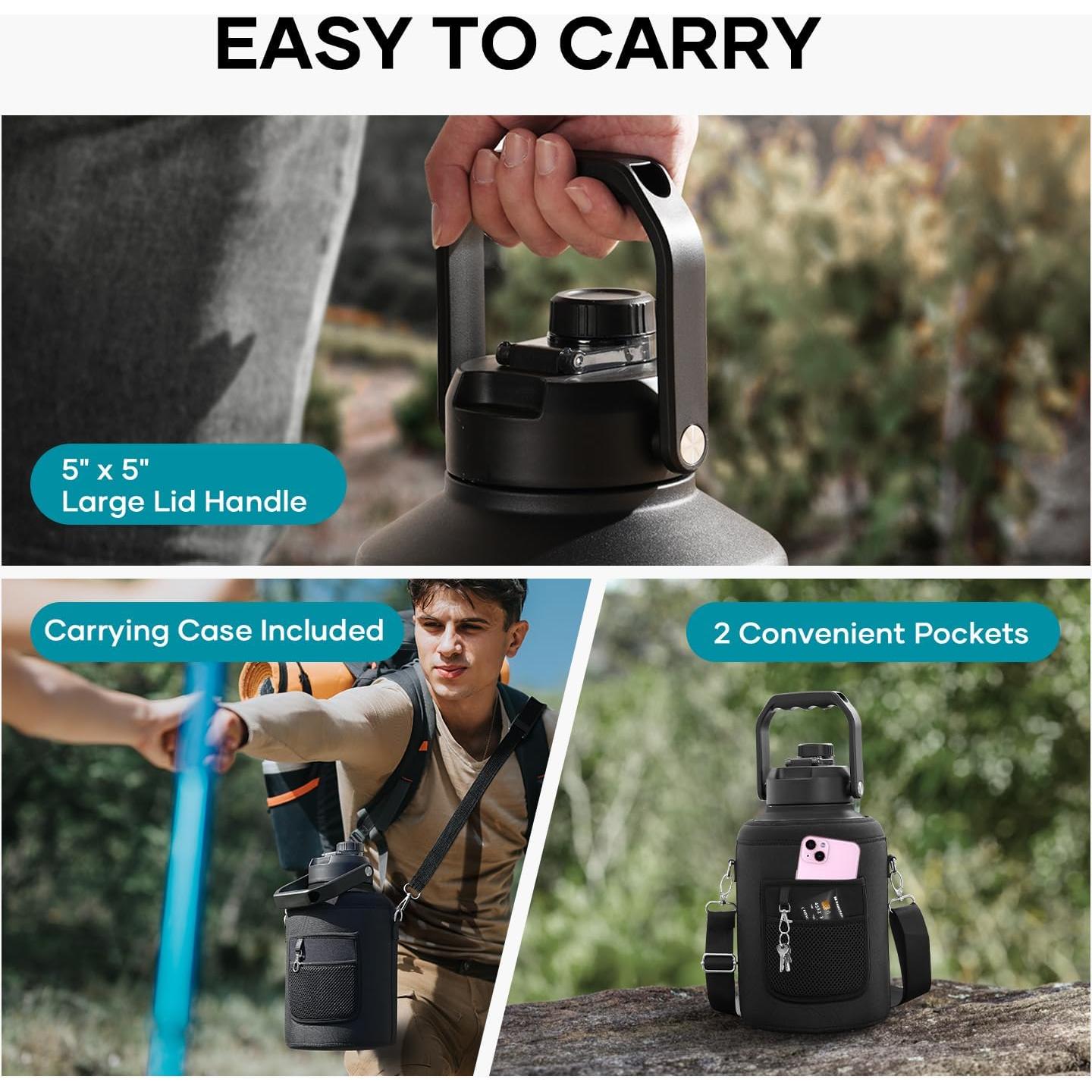 Botella de Agua BUZIO 128oz Aislada Acero Inoxidable Negro