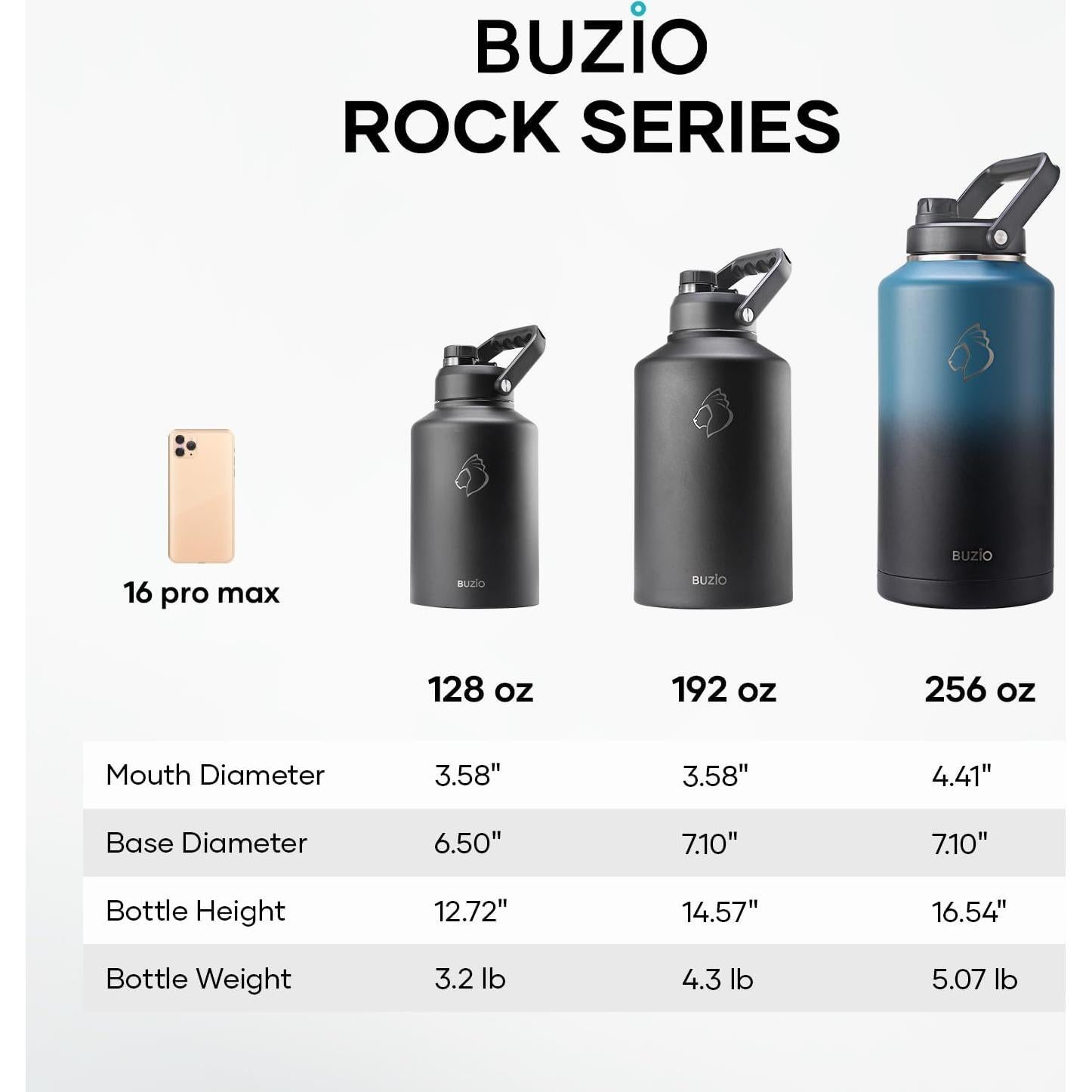 Botella de Agua BUZIO 128oz Aislada Acero Inoxidable Negro