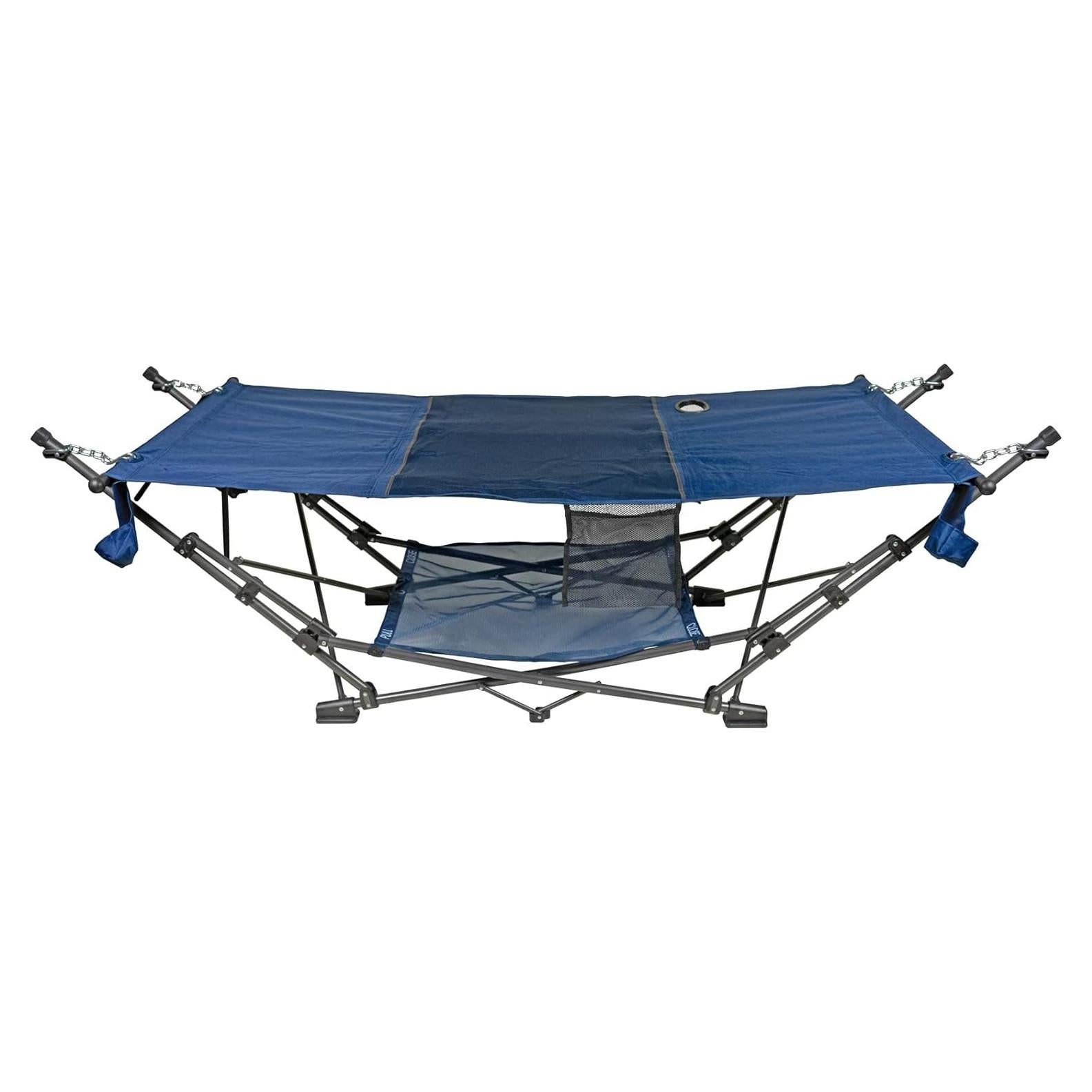 Zenithen Limited Outdoor Indoor Portable Foldable Metal Framed Lounge Hammock Furniture for Camping, Backyard, and Patio, Full Sized Hammock with Storage, Blue