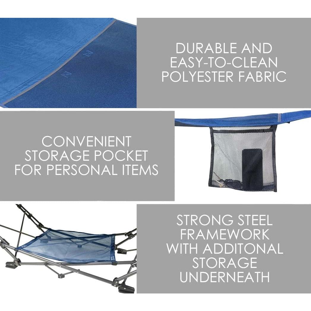 Zenithen Limited Outdoor Indoor Portable Foldable Metal Framed Lounge Hammock Furniture for Camping, Backyard, and Patio, Full Sized Hammock with Storage, Blue