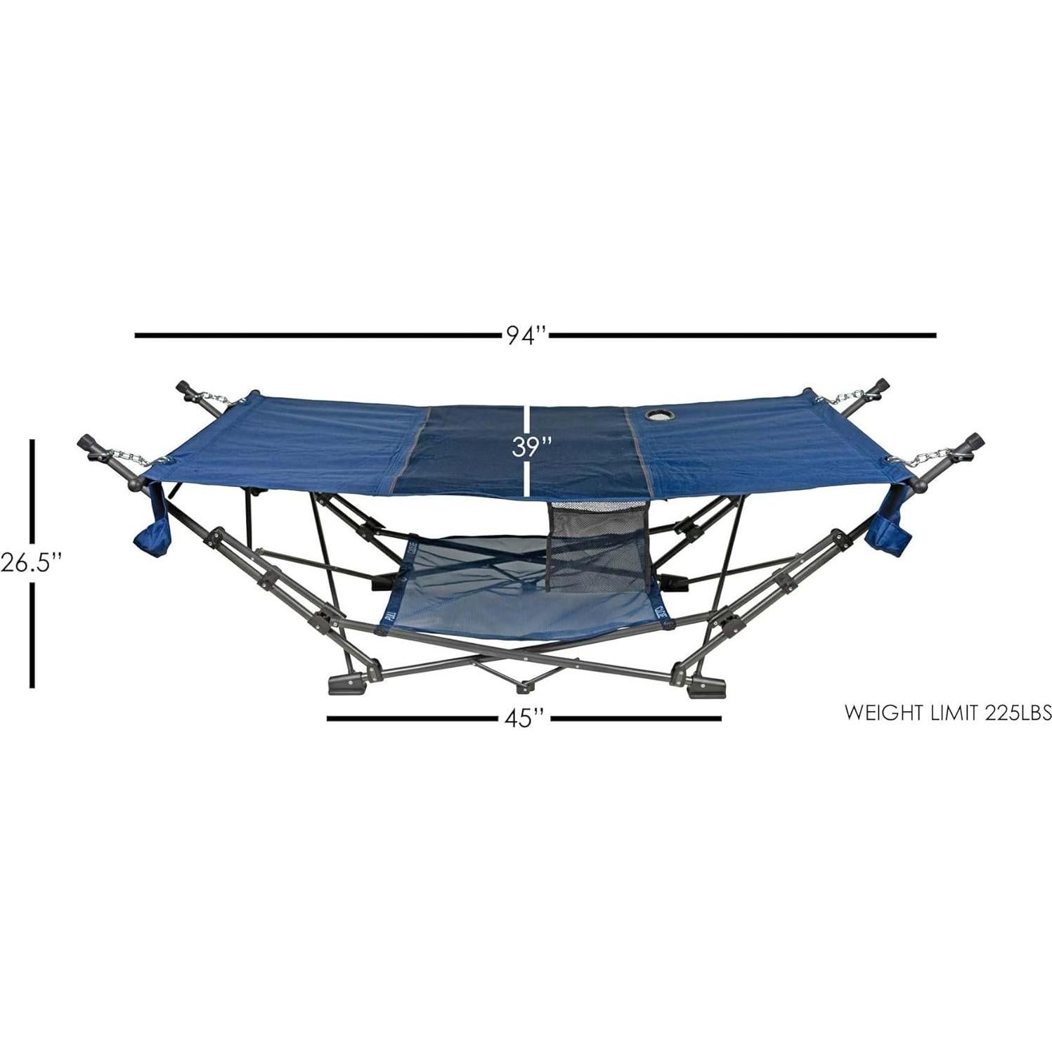 Zenithen Limited Outdoor Indoor Portable Foldable Metal Framed Lounge Hammock Furniture for Camping, Backyard, and Patio, Full Sized Hammock with Storage, Blue