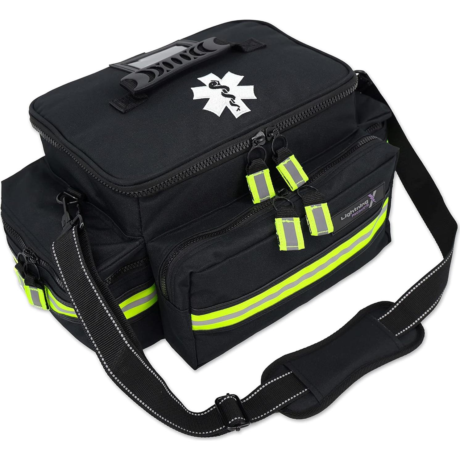 Lightning X Mid-Sized First Responder EMT Bag | LXMB25 | Fully Stocked w/ 248+ First Aid Supplies + Trauma Pak w/C.A.T. Tourniquet & QuikClot - Black