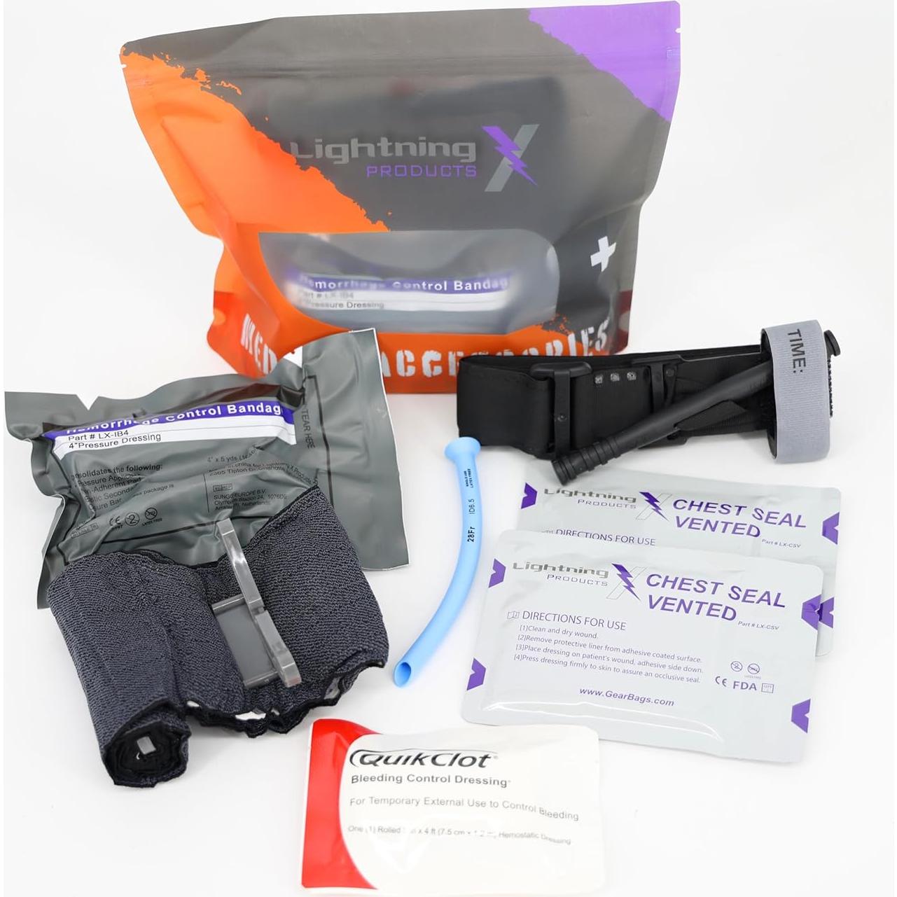 Lightning X Mid-Sized First Responder EMT Bag | LXMB25 | Fully Stocked w/ 248+ First Aid Supplies + Trauma Pak w/C.A.T. Tourniquet & QuikClot - Black