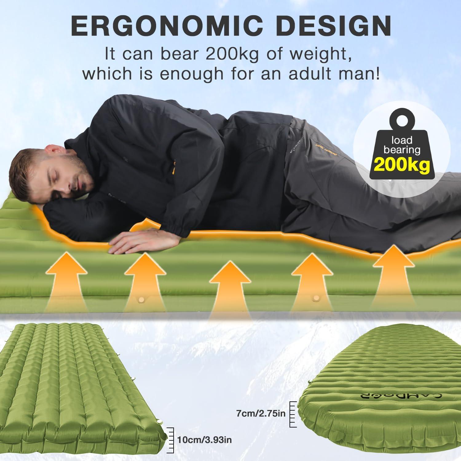 Colchoneta Autoinflable CAMDOOR 190x65cm 10cm Aislante Verde