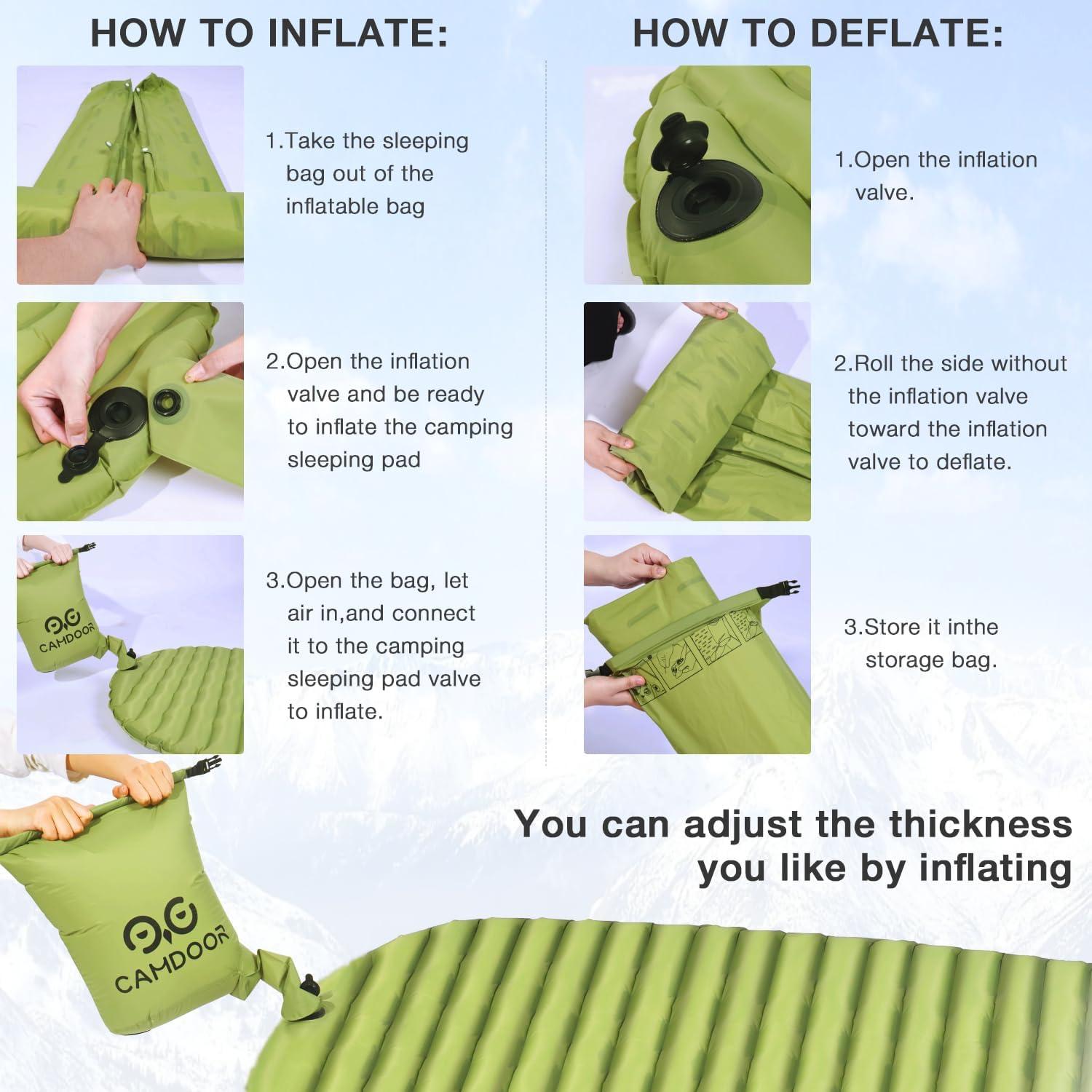 Colchoneta Autoinflable CAMDOOR 190x65cm 10cm Aislante Verde