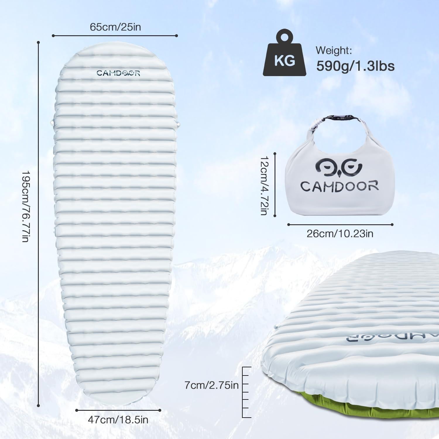 Colchoneta Autoinflable CAMDOOR 190x65cm 10cm Aislante Verde