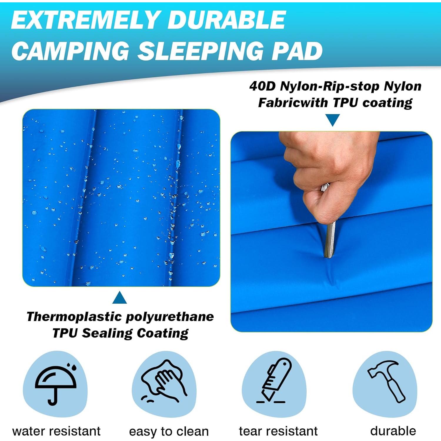 OUTSKIRT 4" Thickness Sleeping Pad with Built-in Foot Pump, Lightweight & Ultra-Comfort Camping Pads - Perfect for Camping, Hiking, Backpacking & Outdoor Adventures, Blue
