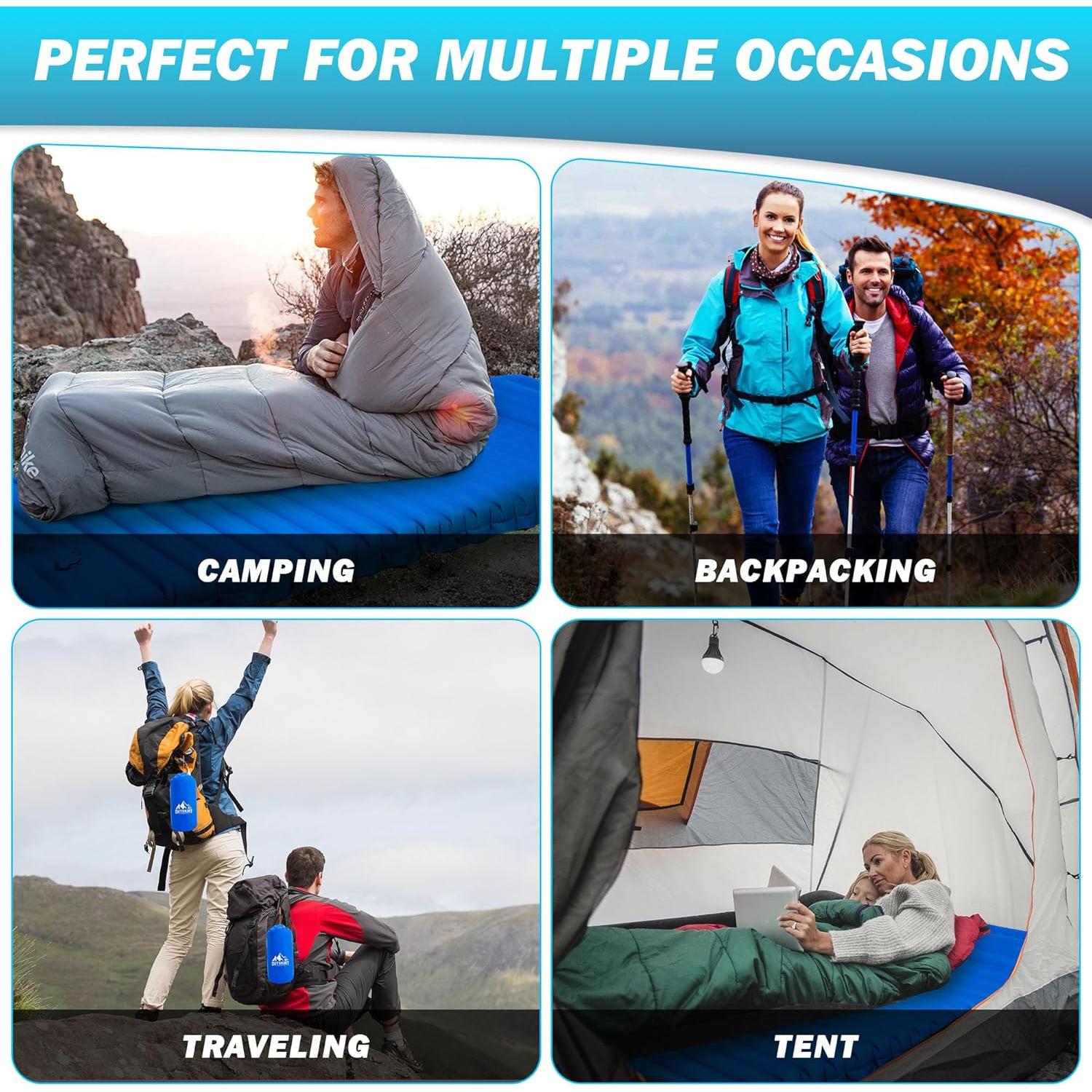 OUTSKIRT 4" Thickness Sleeping Pad with Built-in Foot Pump, Lightweight & Ultra-Comfort Camping Pads - Perfect for Camping, Hiking, Backpacking & Outdoor Adventures, Blue