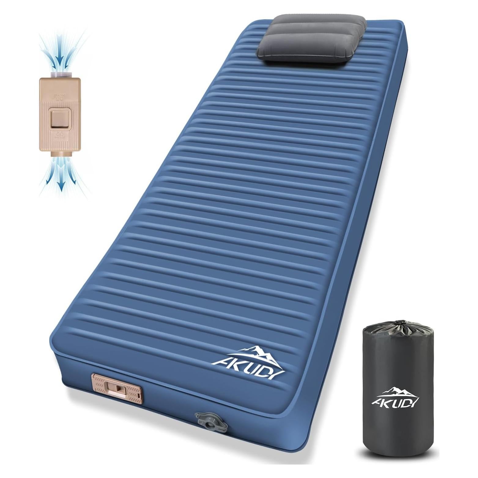 Colchoneta Autoinflable AKUDY 10.16 cm Espuma Viscoelástica Azul