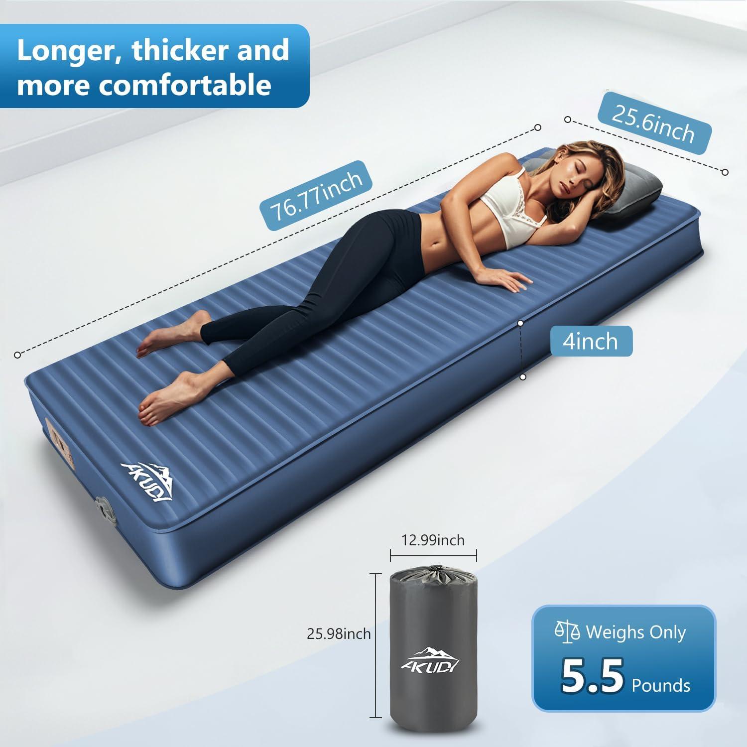 Colchoneta Autoinflable AKUDY 10.16 cm Espuma Viscoelástica Azul