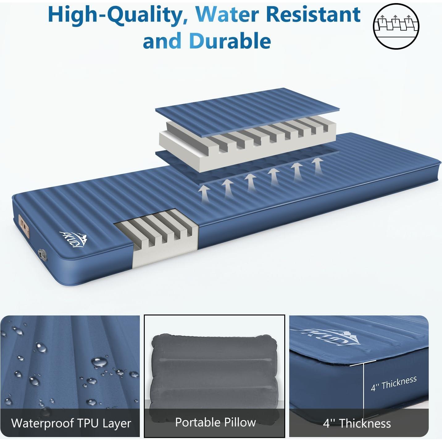 Colchoneta Autoinflable AKUDY 10.16 cm Espuma Viscoelástica Azul