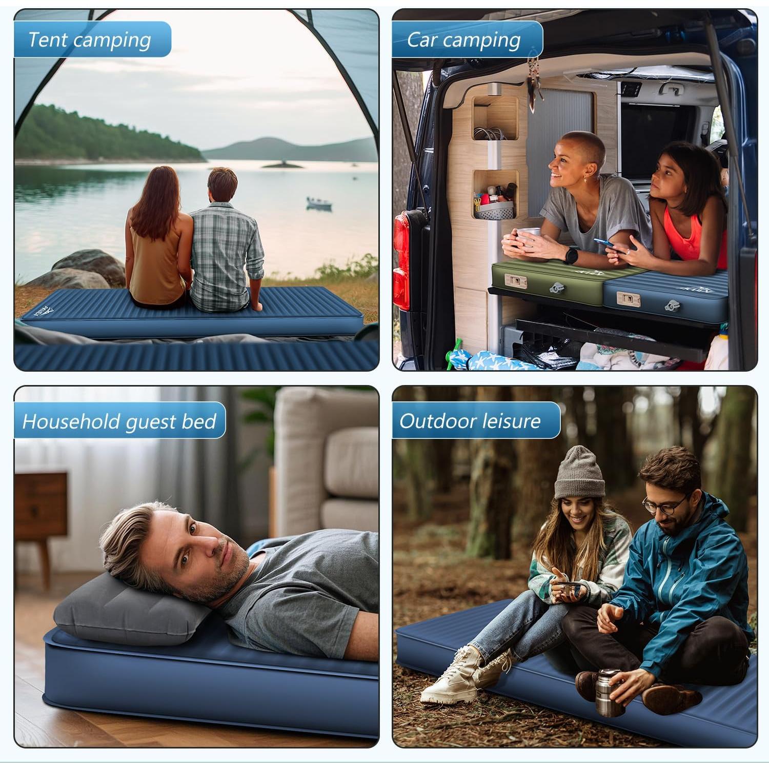 Colchoneta Autoinflable AKUDY 10.16 cm Espuma Viscoelástica Azul