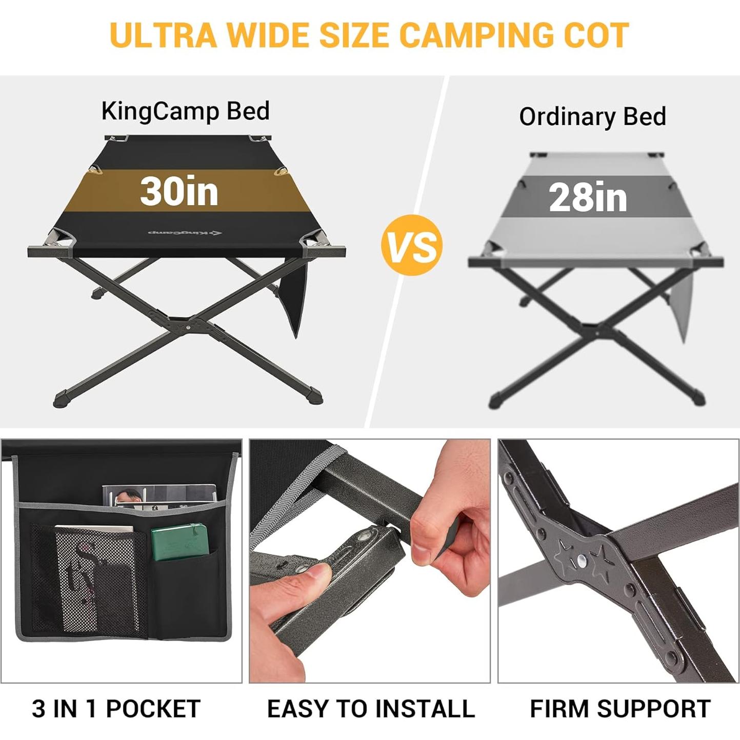 Cama de Camping Plegable KingCamp 205x76 cm Resistente Negro