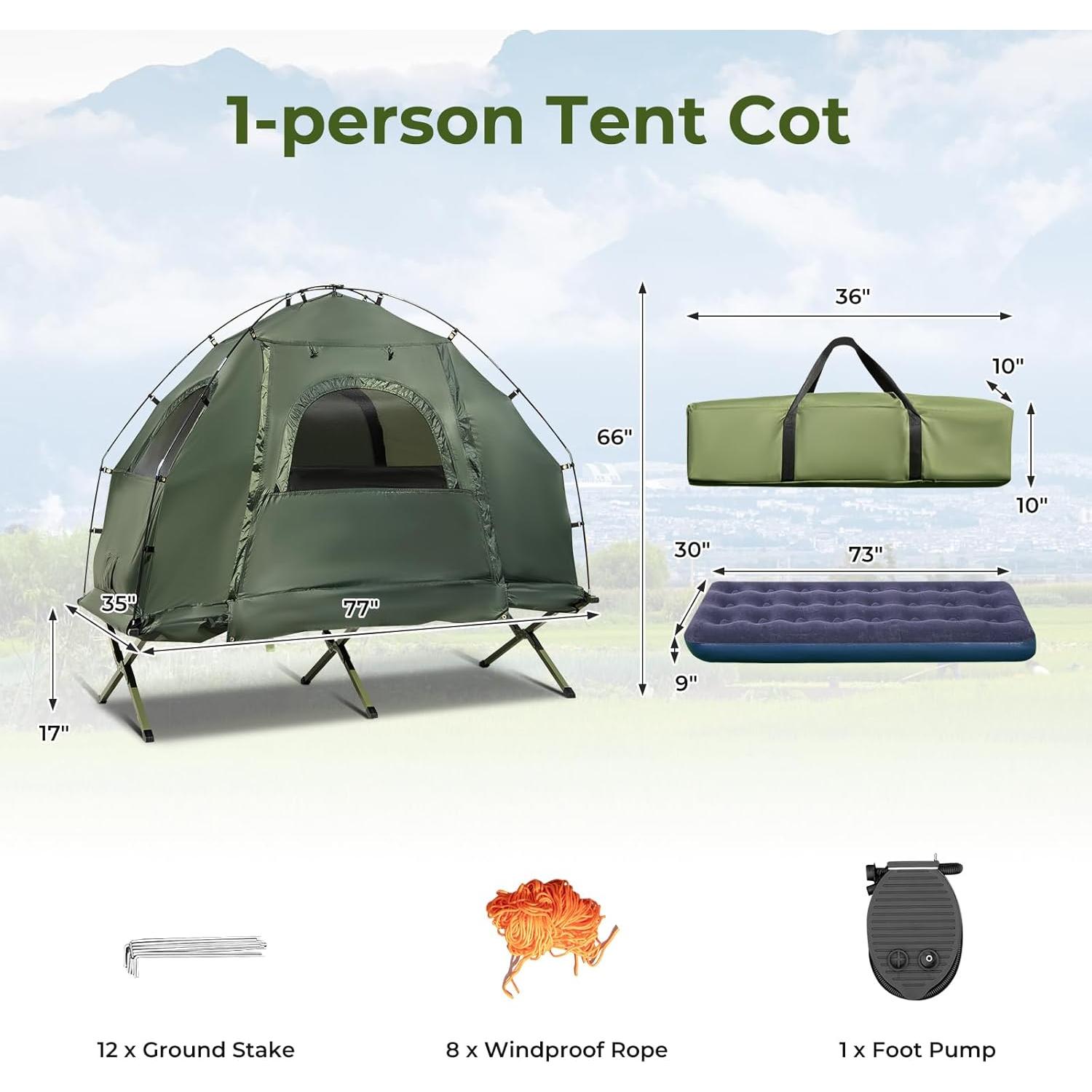 Cama de Camping Plegable GYMAX 5 en 1 con Tienda y Colchón