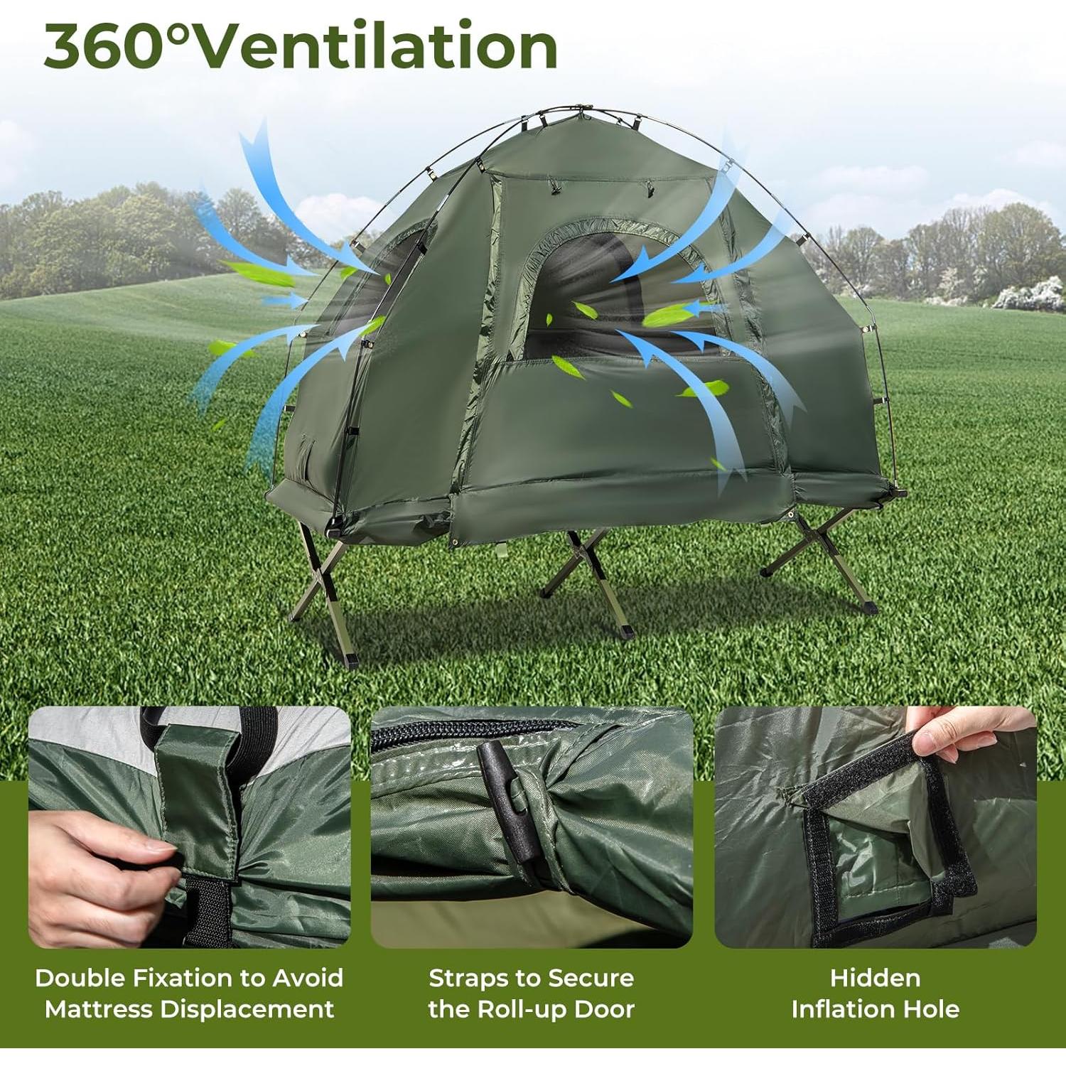 Cama de Camping Plegable GYMAX 5 en 1 con Tienda y Colchón