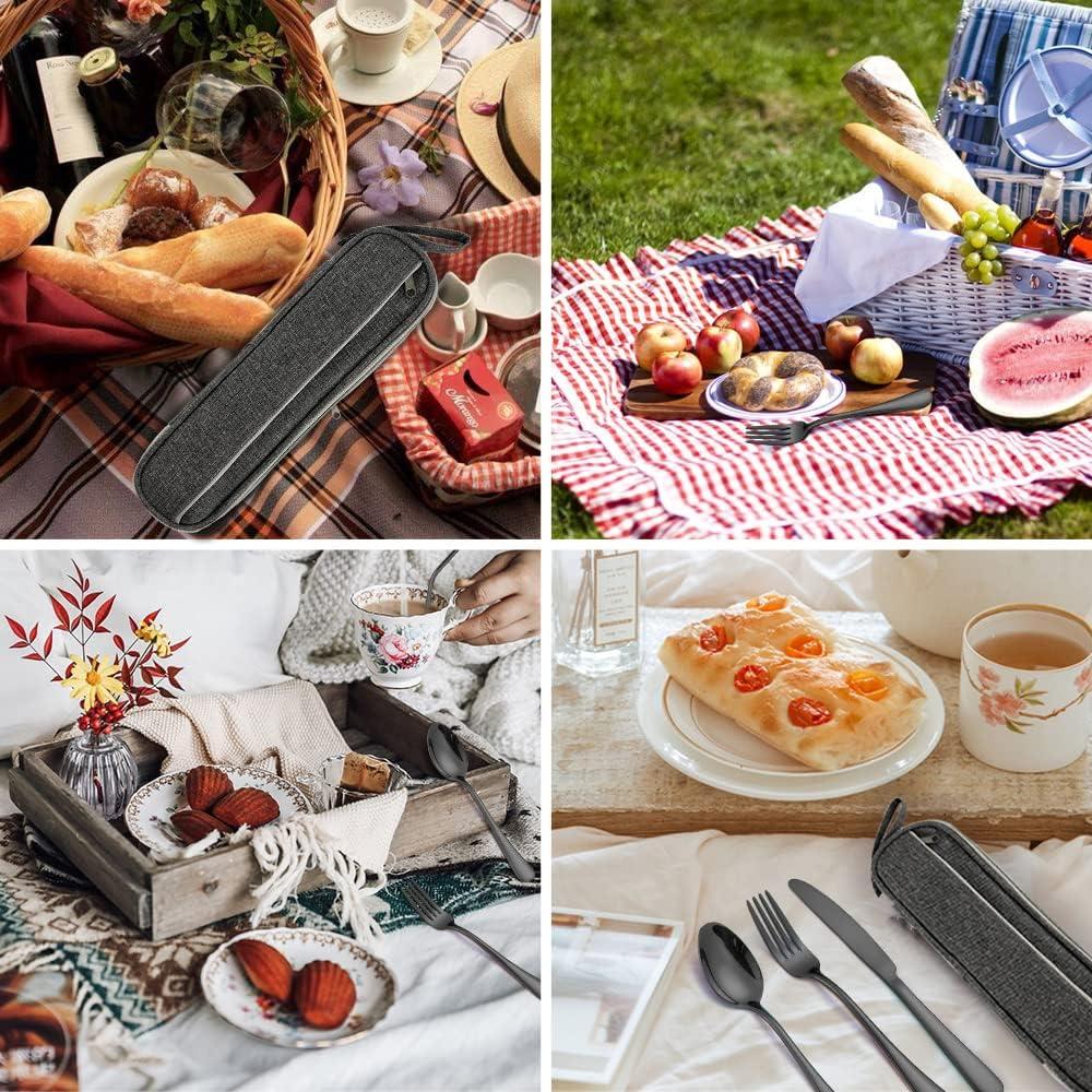 Set de Cubiertos de Viaje Hommaly 11 Piezas Acero Inoxidable Negro