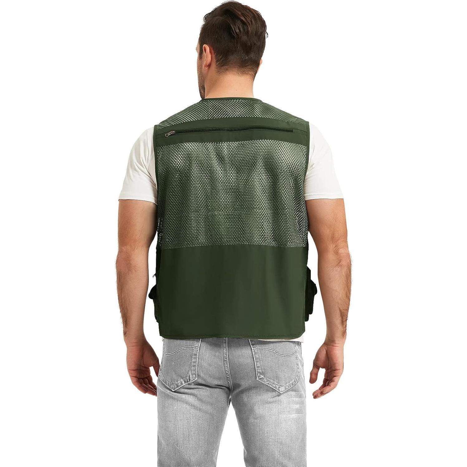 Chaleco de Pesca Flygo para Hombre 16 Bolsillos Verde Ejercito