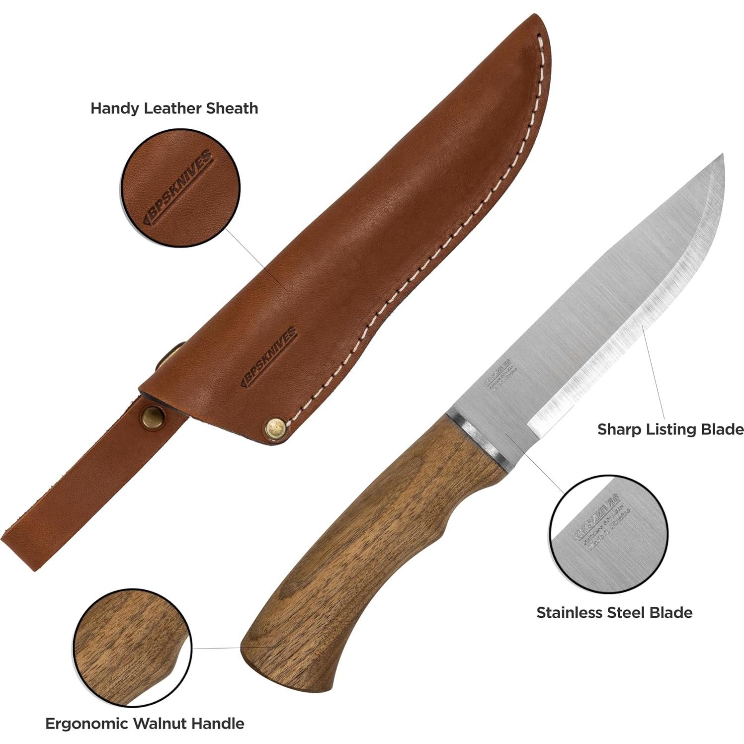 Cuchillo de Campamento BPS BK06 con Funda de Cuero 25cm