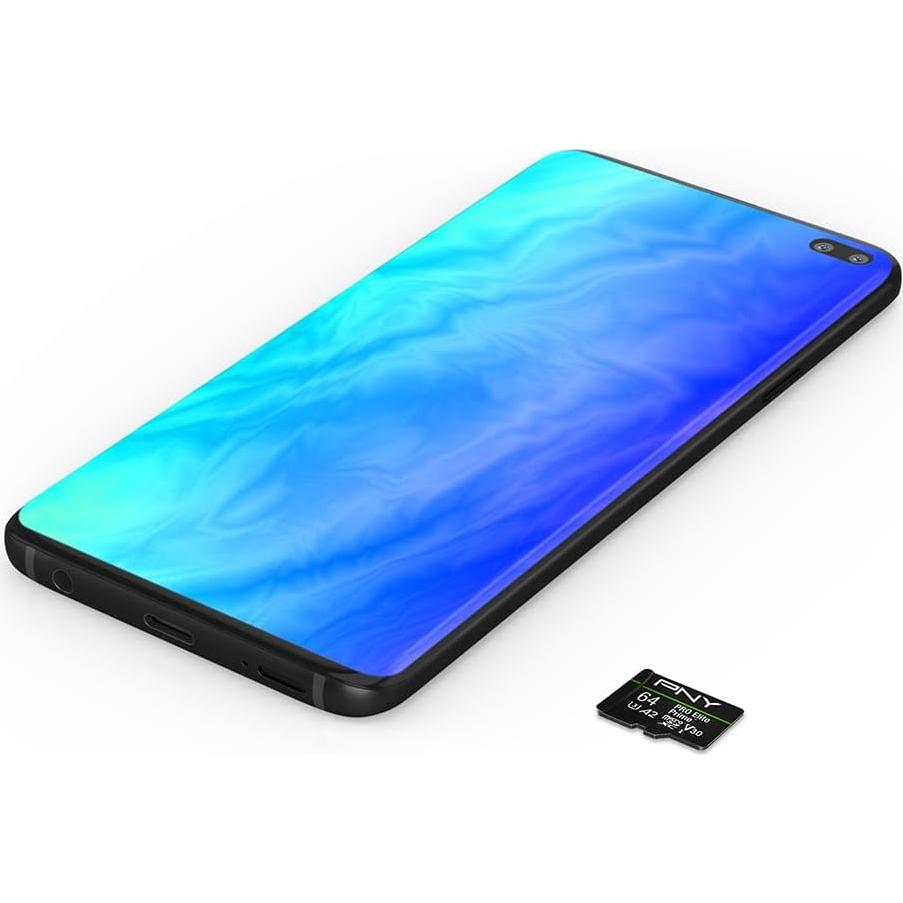 PNY 64GB PRO Elite Prime C10 U3 V30 A2 microSDXC Flash Memory Card – Ultra-Fast Speeds, Read 200MB/s, Write 110MB/s, 4K UHD, Full HD, UHS-I, for Smartphones, Drones, Action Cameras, 3-Pack