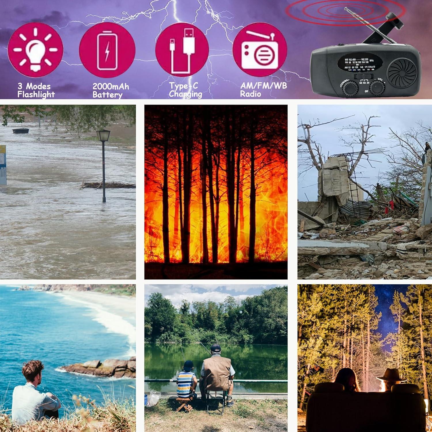 Radio de Emergencia Solar Manivela 2000mAh Rumenglai Naranja