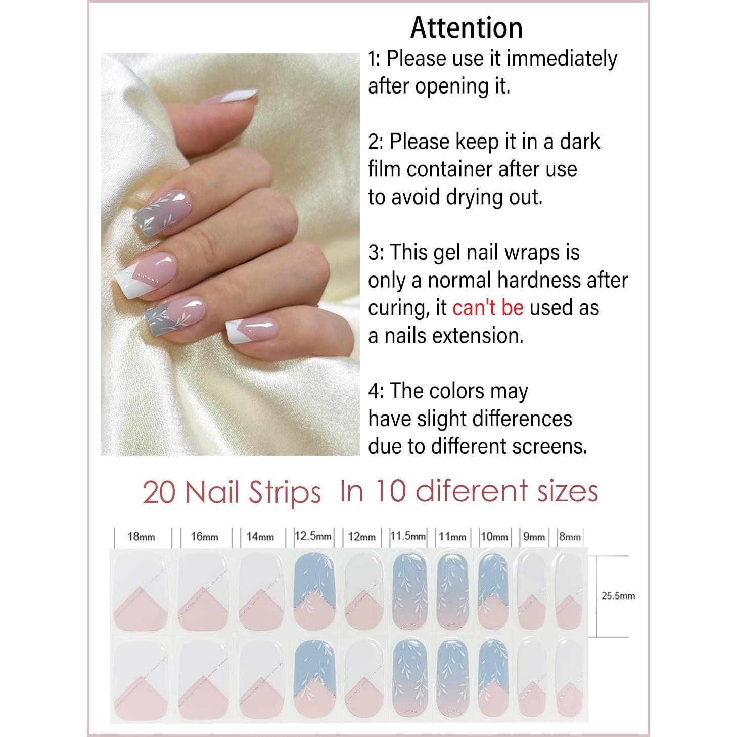 Tiras de Uñas de Gel Semi Curadas Wahrshei 20PCS B Francés